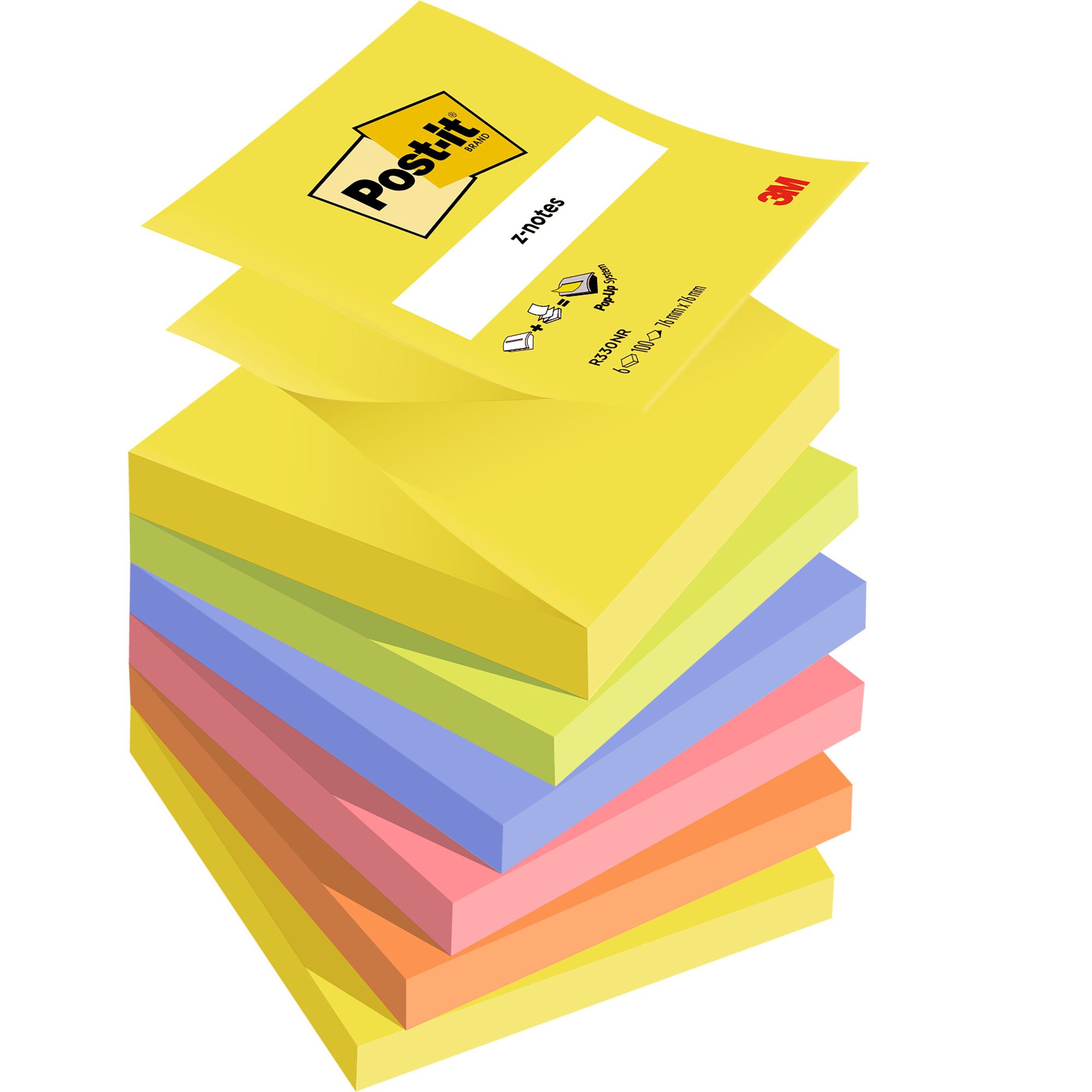 Haftnotizblock Haftnotiz Z-Notes 76x76mm 100 Blatt neon sortiert 6 Stück.