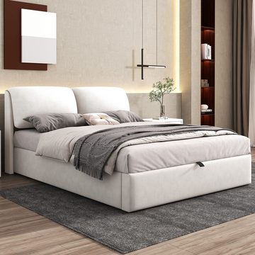 OKWISH Polsterbett Hydraulisches Bett (140*200cm), mit 3 Schubladen,Bettkasten zur Aufbewahrung, Lattenrost mit Kopfteil