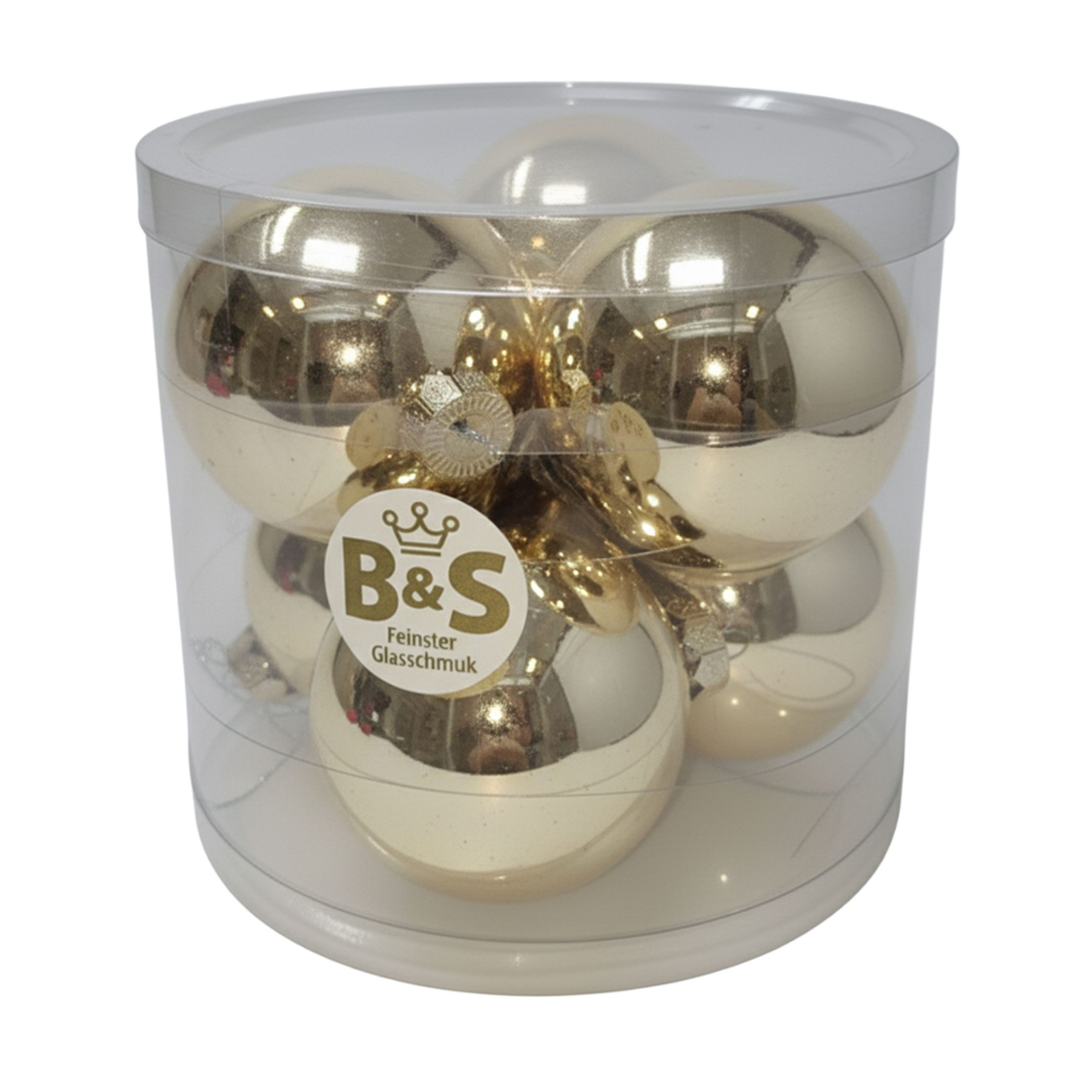 B&S Weihnachtsbaumkugel Baumschmuck Champagner glanz 6 Stück Ø 8 cm Glas