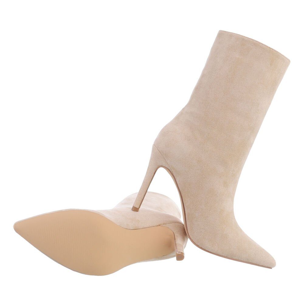 Pfennig-/Stilettoabsatz High-Heel Stiefeletten Ital-Design in Beige Elegant Damen High-Heel-Stiefelette