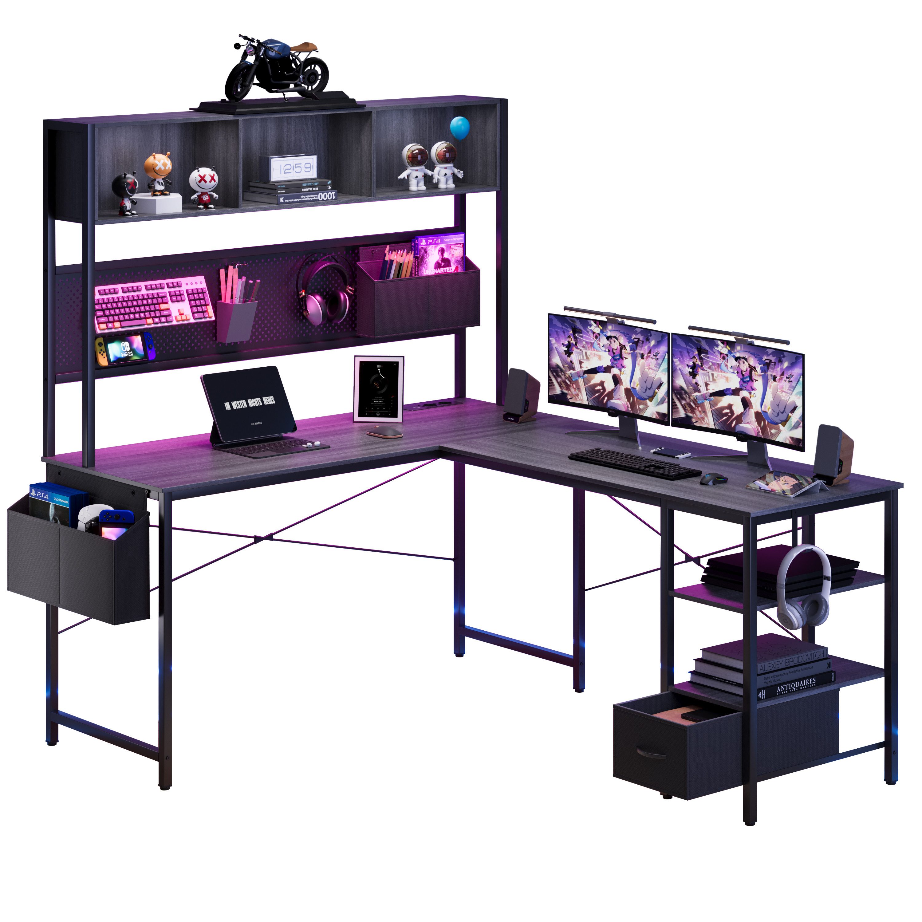 Dowinx Eckschreibtisch L-förmige Schreibtisch, LED Gaming günstig online kaufen