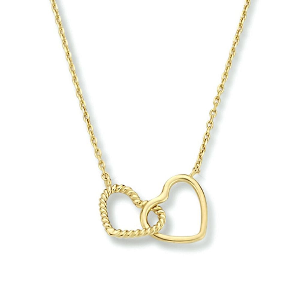 NICEANDnoble Collier 585er Gelbgold Halskette Collier zwei Herzen