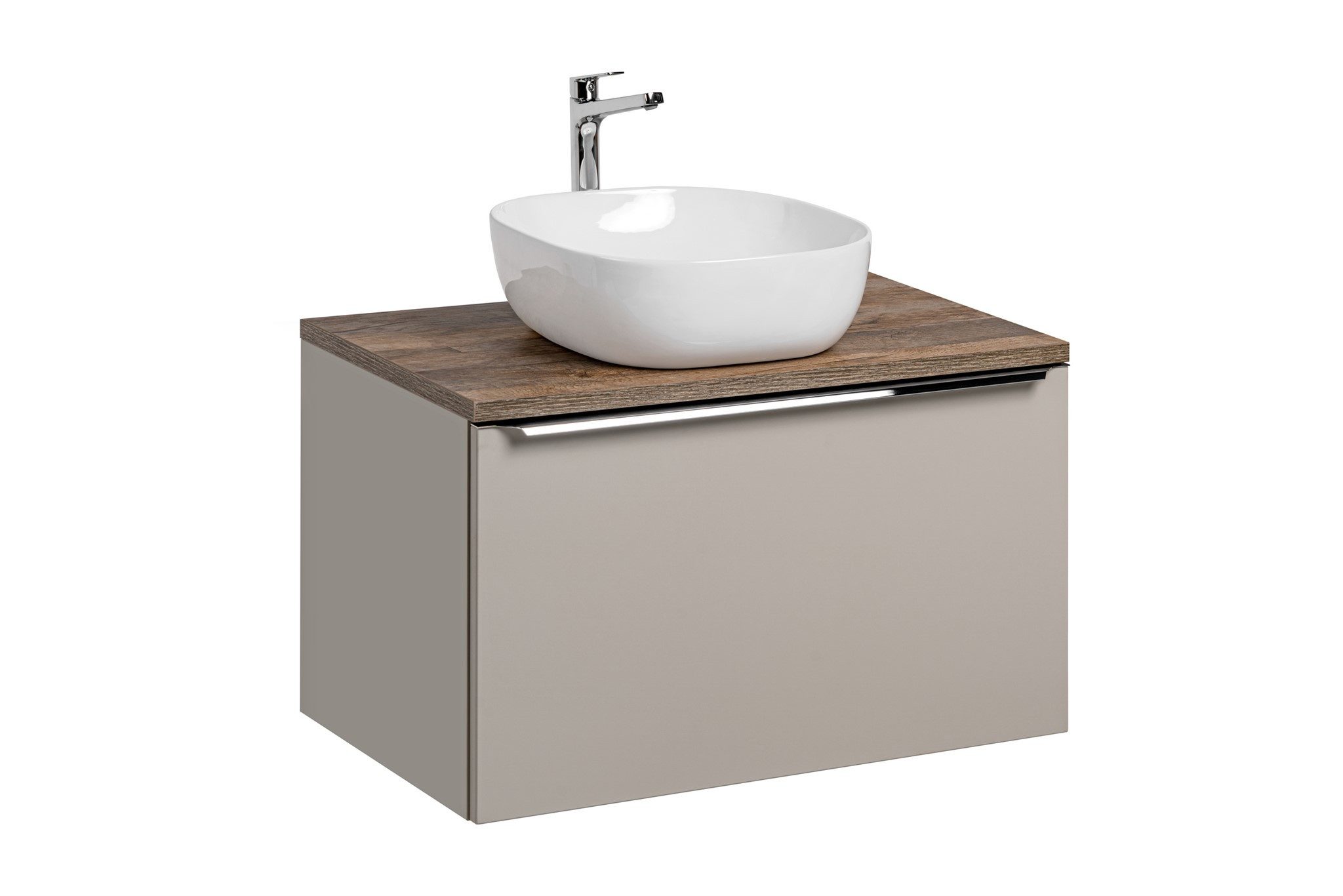 Fun Möbel Badmöbel-Set Unterschrank-Set AKAN 80cm 1/2 tlg in Taupe, (Set, 1-St., Mit oder ohne Aufsatzwaschbecken), Schubladen mit Soft-Close-System
