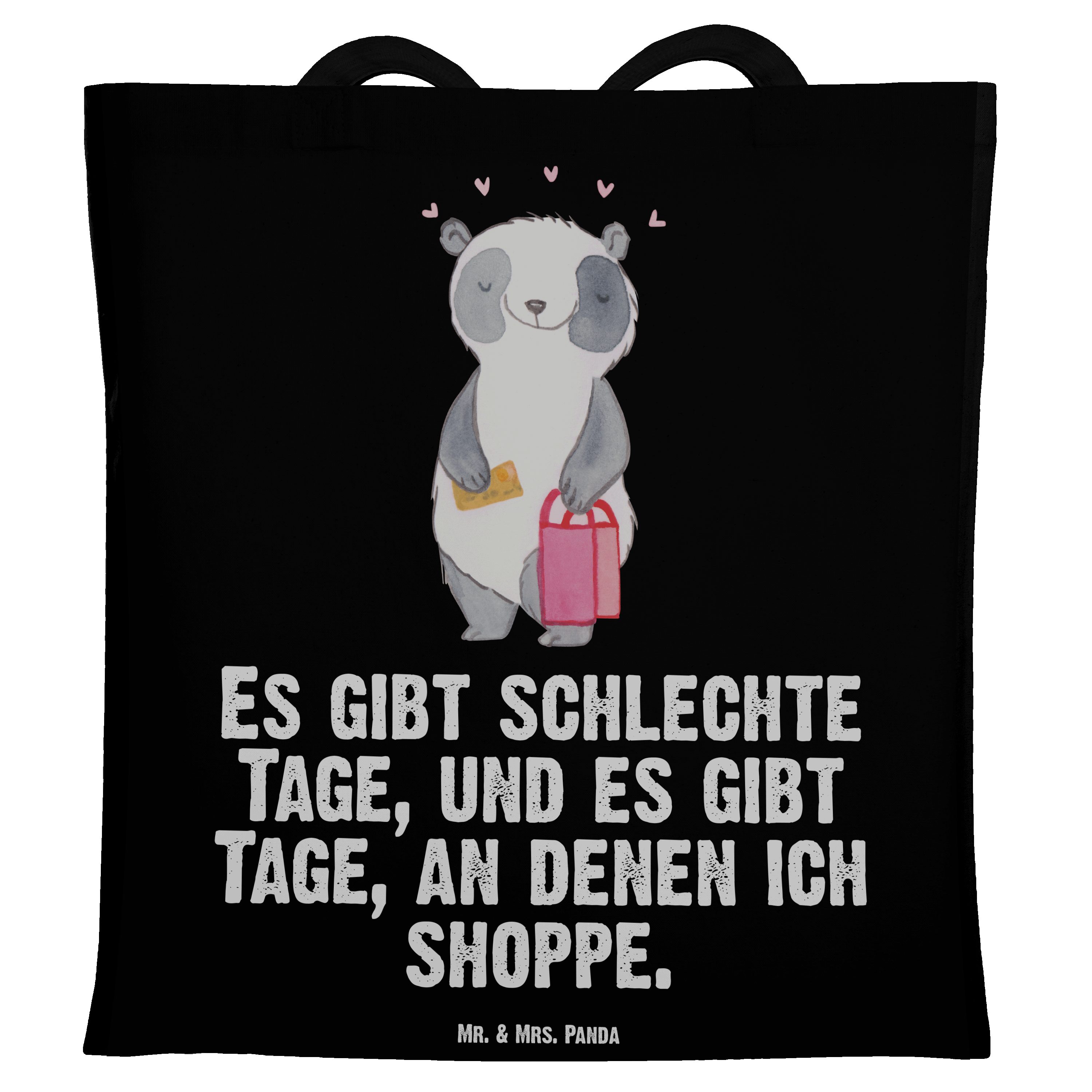 Mr. & Mrs. Panda Tragetasche Panda Shopping Tage - Schwarz - Geschenk, Beuteltasche, Hobby, Danke, (1-tlg)