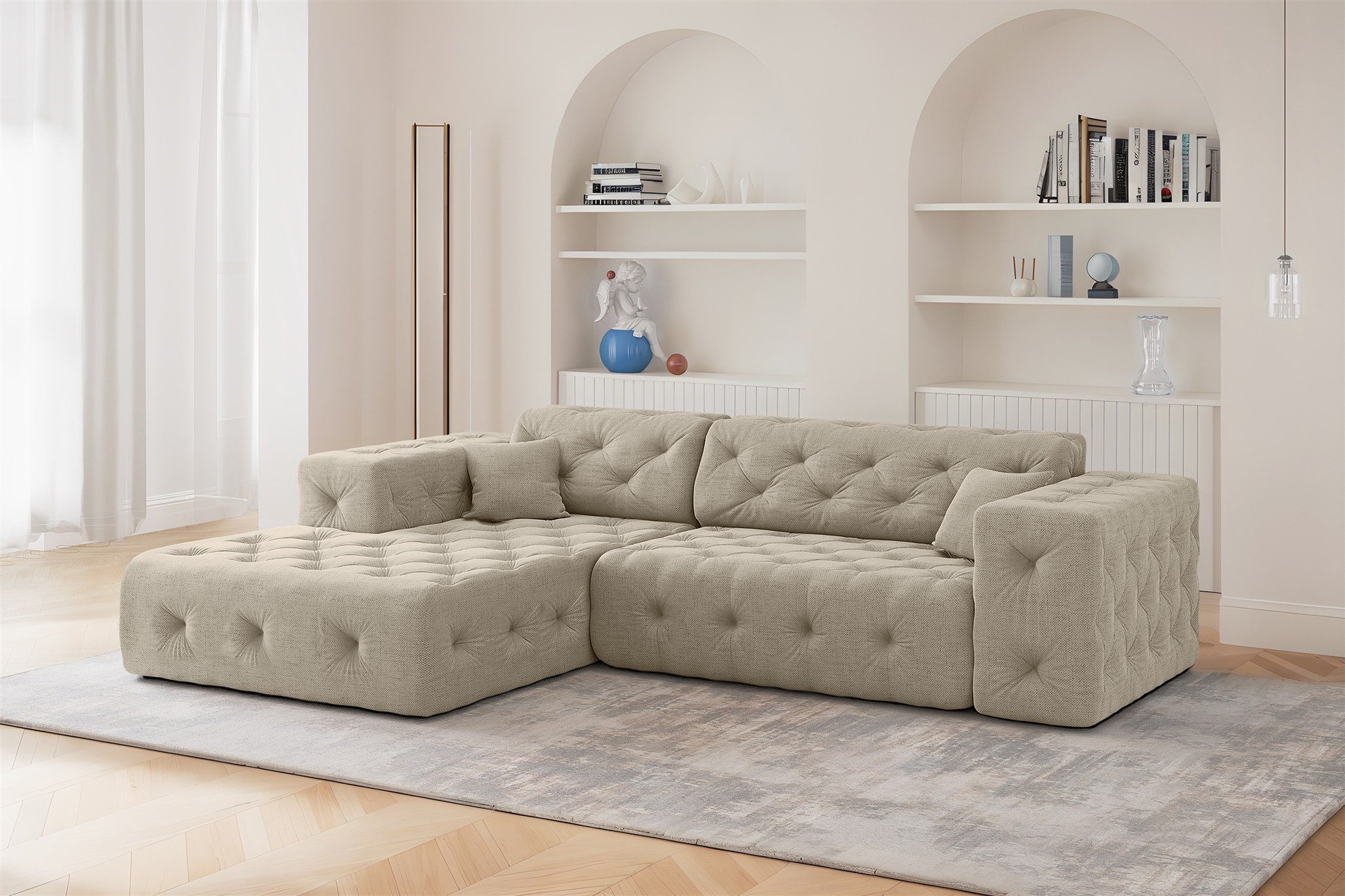 Fun Möbel Ecksofa Designersofa CHANTAL mit Ottomane in Stoff Moly, inkl. 2 Zierkissen, Ottomane Links oder Rechts