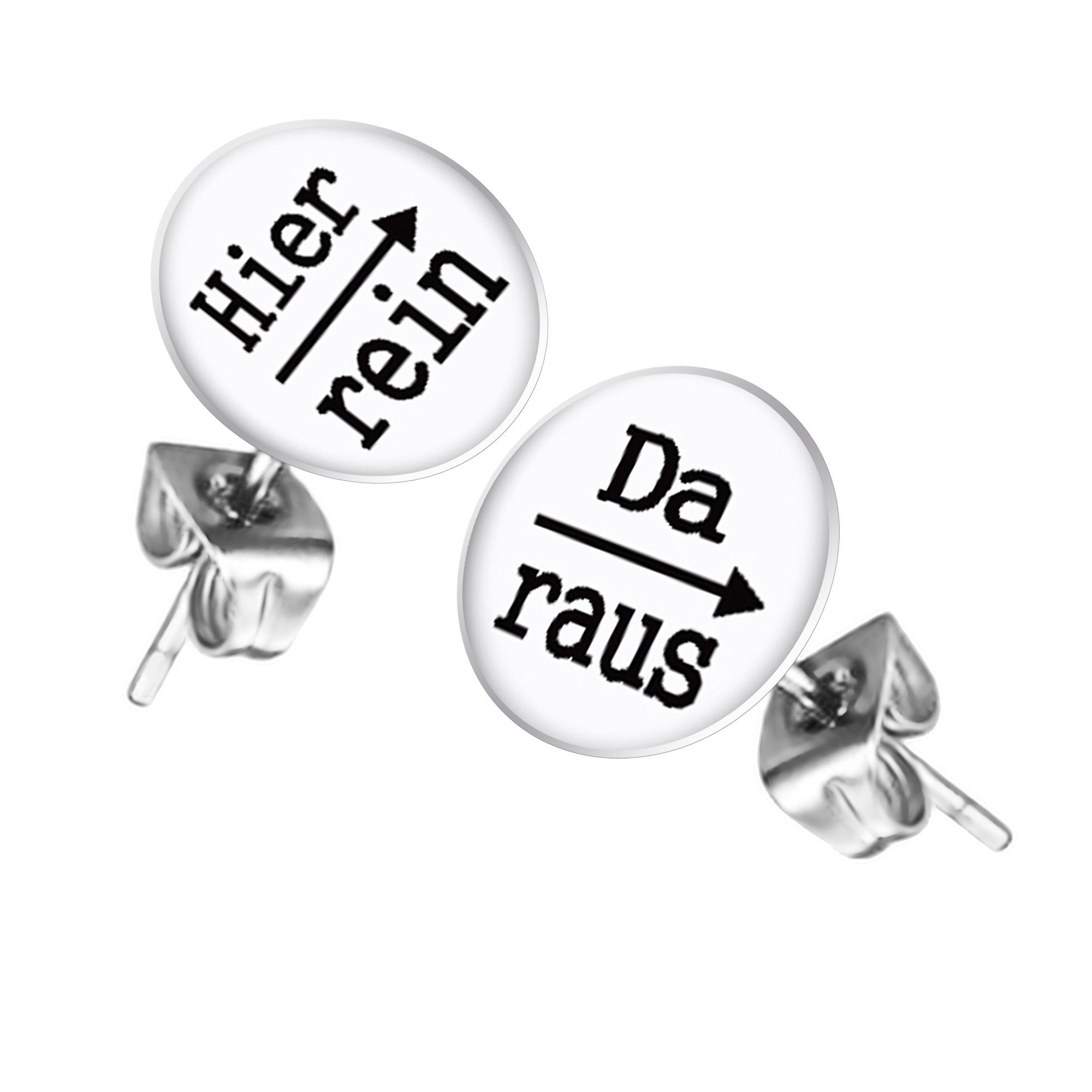 Taffstyle Paar Ohrstecker Lustige bunte Ohrringe mit Spruch Hier rein, Da raus (Witzige Ohrstecker als Geschenk für Frauen und Männer)