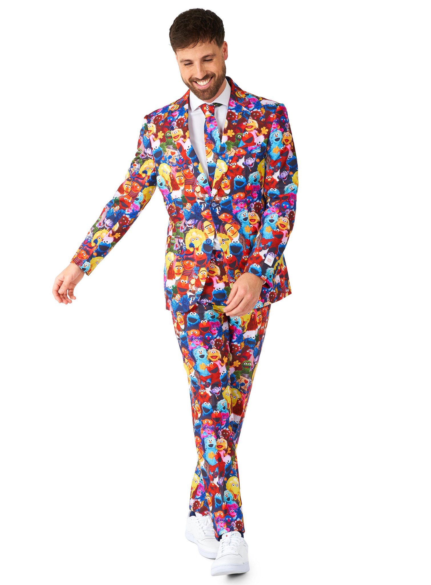 Opposuits Partyanzug Sesamstraße Anzug, Da tummelt sich die gesamte Sesamstraße auf Deiner Kleidung!