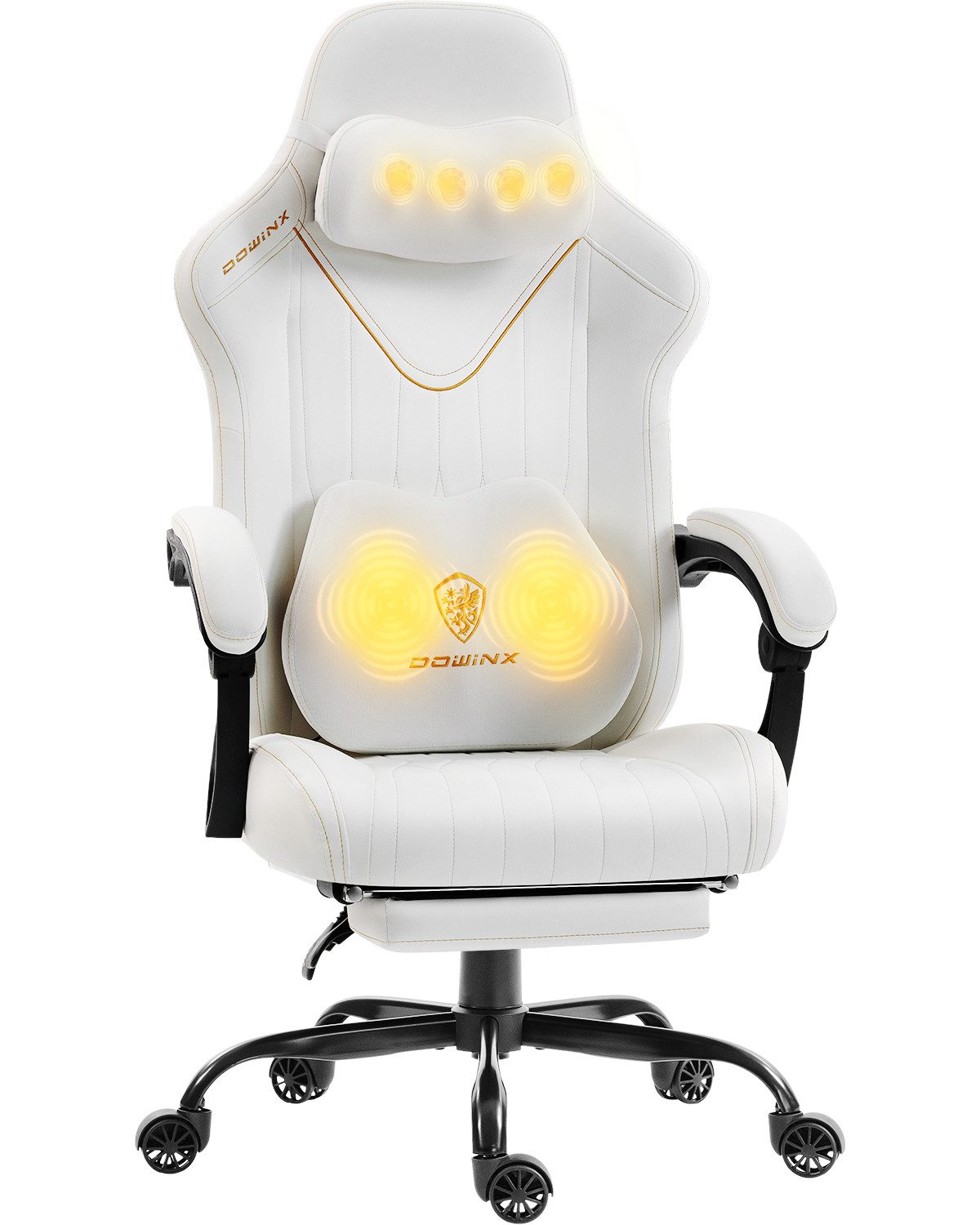 Dowinx Gaming-Stuhl mit Massagefunktion, Ergonomisch Gaming Sessel mit Lendenwirbelstütze (Packung), Gaming Chair bis 135 kg Höhenverstellbar für Erwachsene