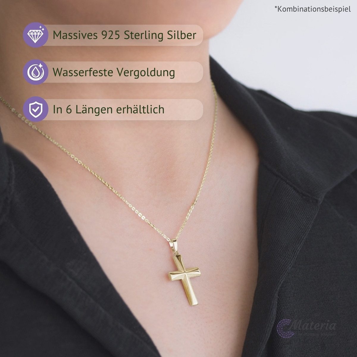 Materia Gliederkette Damen Gold Ankerkette Fein 1mm K61, Sterlingsilber, vergoldet – Bild 3 von 5