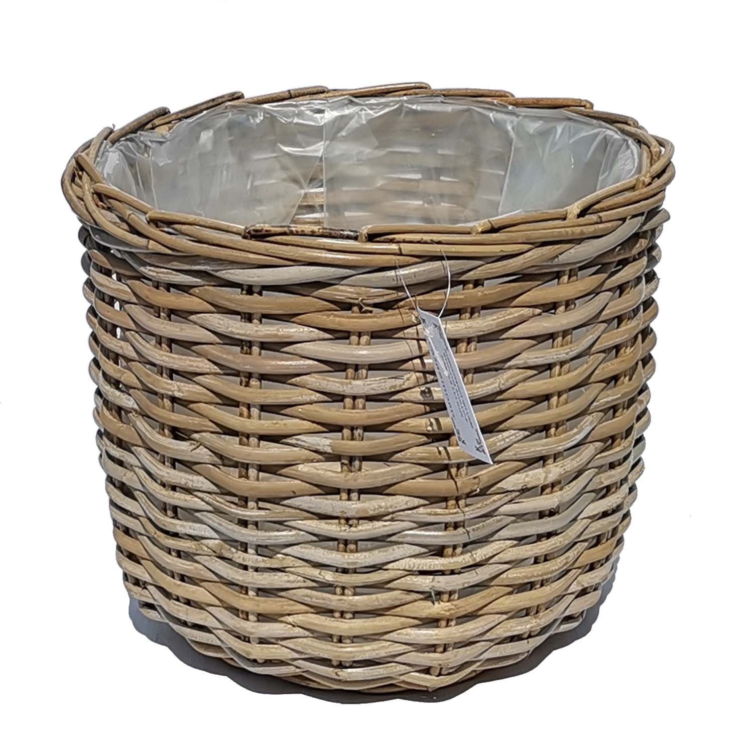 Casa Moro Flechtkorb Rattan Korb Meran rund mit Folie Weidenkorb (Blumenkorb Pflanzenkorb)