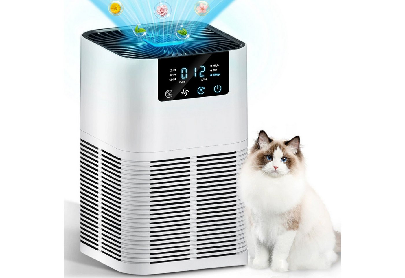 MOPUEA Luftreiniger Luftreiniger mit PM2.5 Anzeige, Timer & Schlafmodus, PM2.5-Anzeige, Timer, Touchpanel, Schlafmodus, Kindersicherung