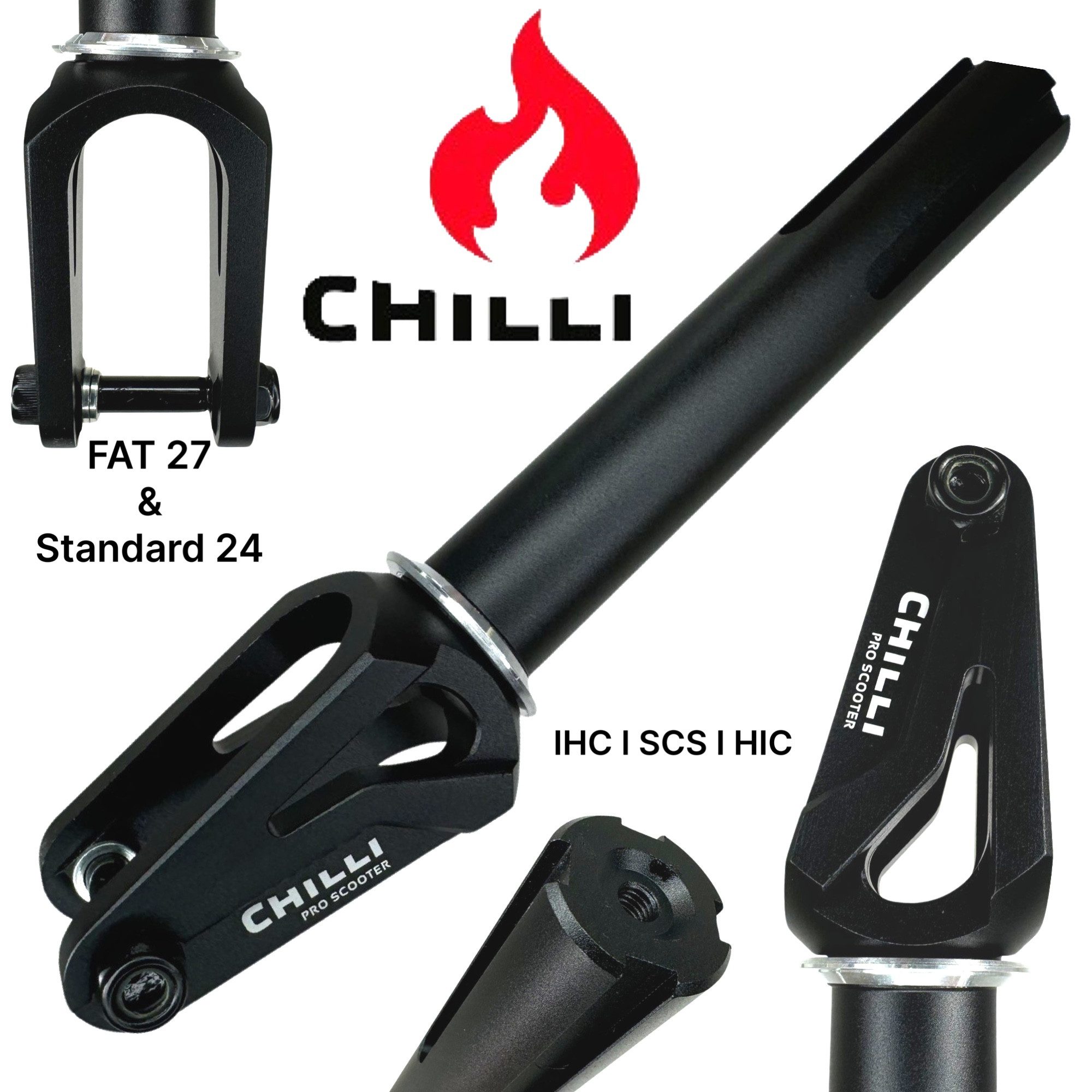 Chilli Pro Scooter Stuntscooter Chilli Pro Scooters FAT27+ 24 Stunt-Scooter Fork HIC + Headset Schwarz