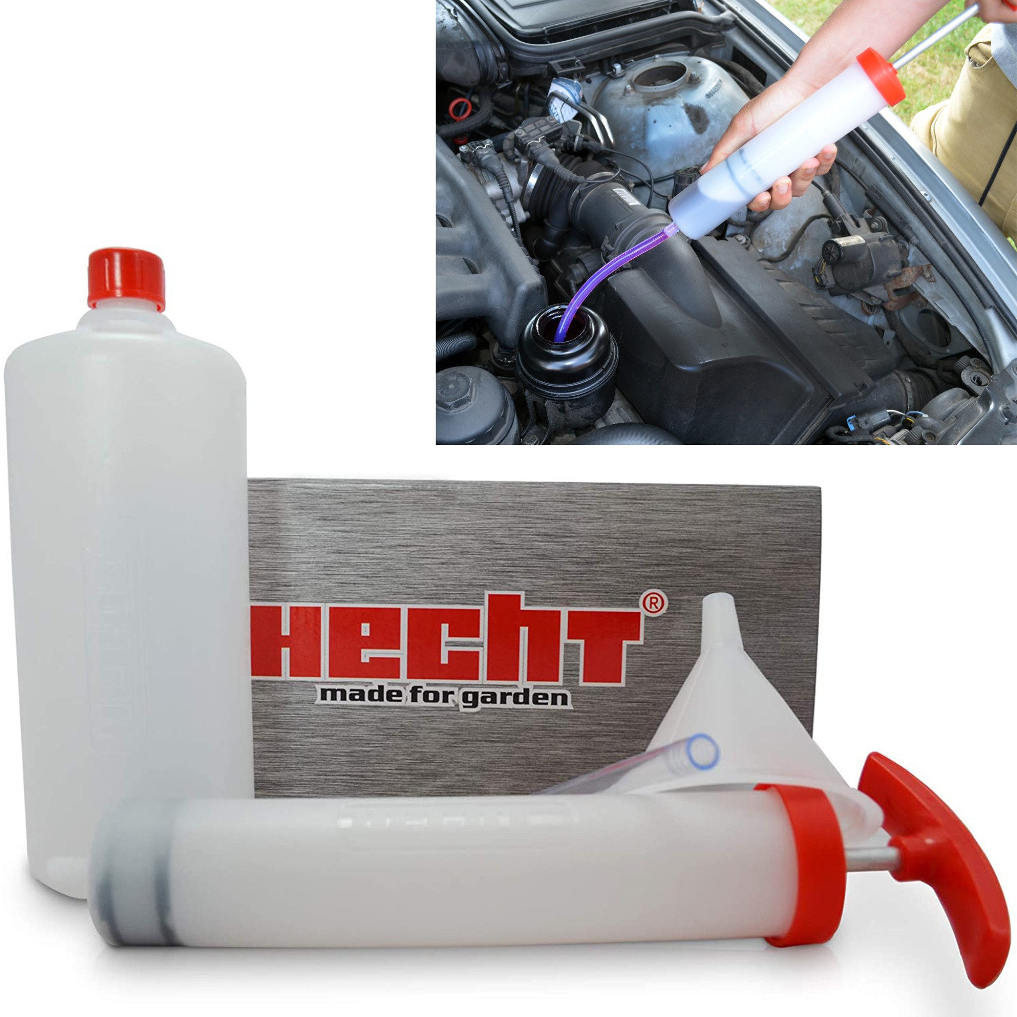Hecht Ölabsaugpumpe Absaugspritze Ölwechsel Set mit Füllstandsanzeige, Schlauch, Filter, Auffangbehälter