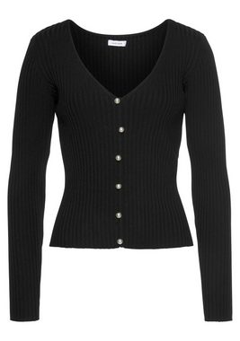 LASCANA V-Ausschnitt-Pullover mit Zierperlen, figurbetonter Strickpullover, elastisch