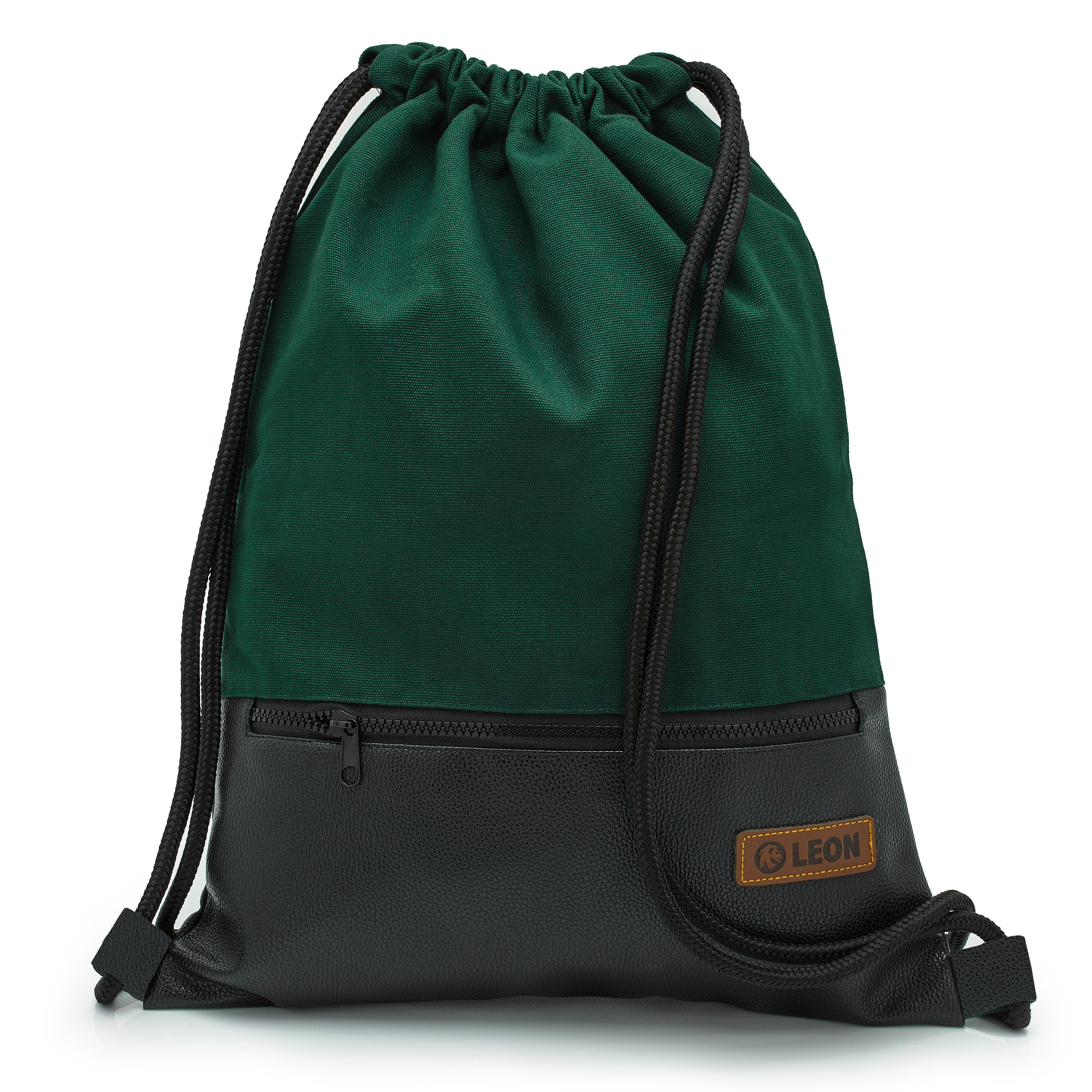 By Bers Freizeitrucksack Leon By Bers Turnbeutel (Tagesrucksack für Strand Sport Festival Freizeit Alltag Einkauf aus Baumwolle Innentasche Schlüsselband), robuste hochwertige Baumwolle, perfekte Verarbeitung TB_Tannengruen_Sw-PU