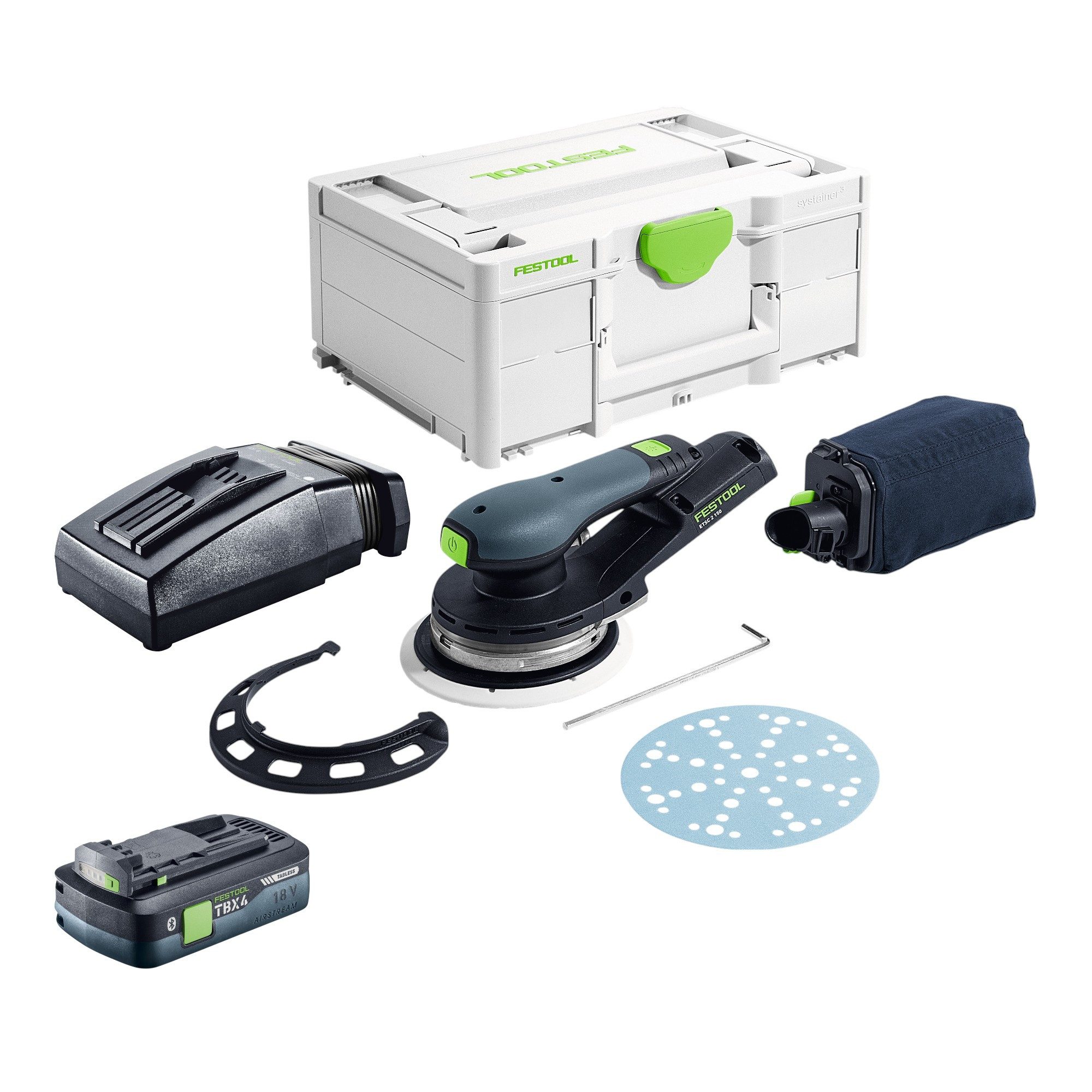 FESTOOL Exzenterschleifer ETSC 2 150-Basic 18 V 150 mm + 1x Akku 4,0 Ah + Ladegerät + Systainer