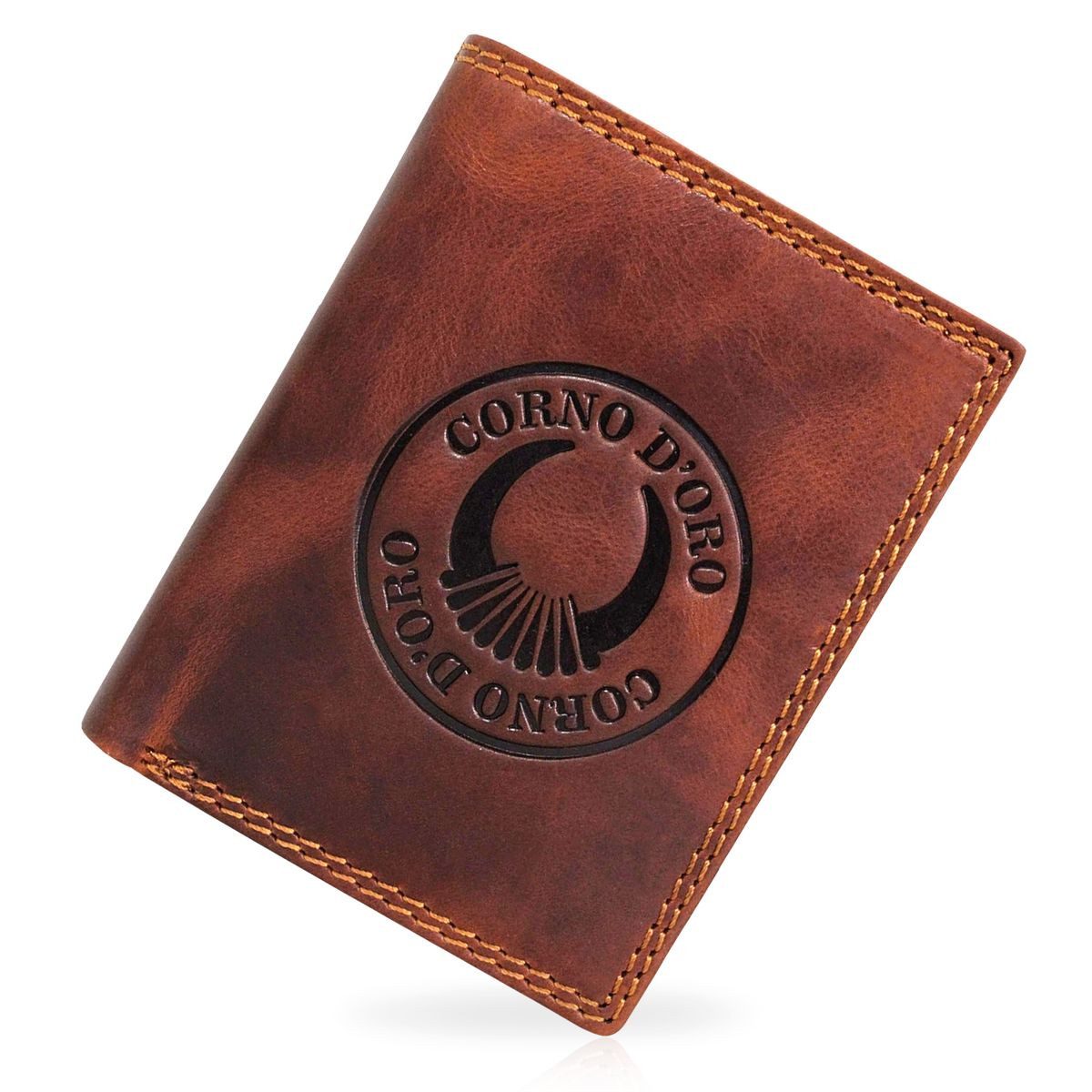 Corno d´Oro Geldbörse Herren Leder Handmade Geldbeutel mit Münzfach RFID Schutz, Hochformat Portemonnaie, 7 Kartenfächer, mit Geschenkbox