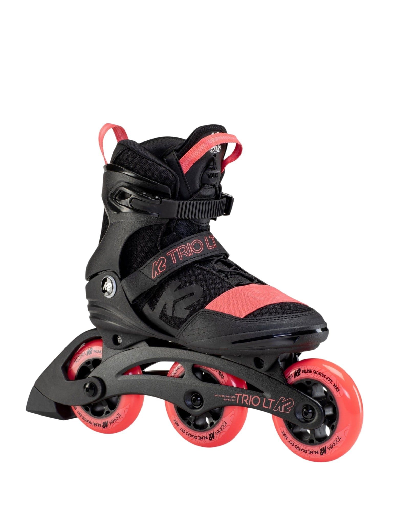 K2 Inlineskates Trio LT 100 (Rollen: 100mm/83A, Kugellager: ILQ 7) schwarz/coral