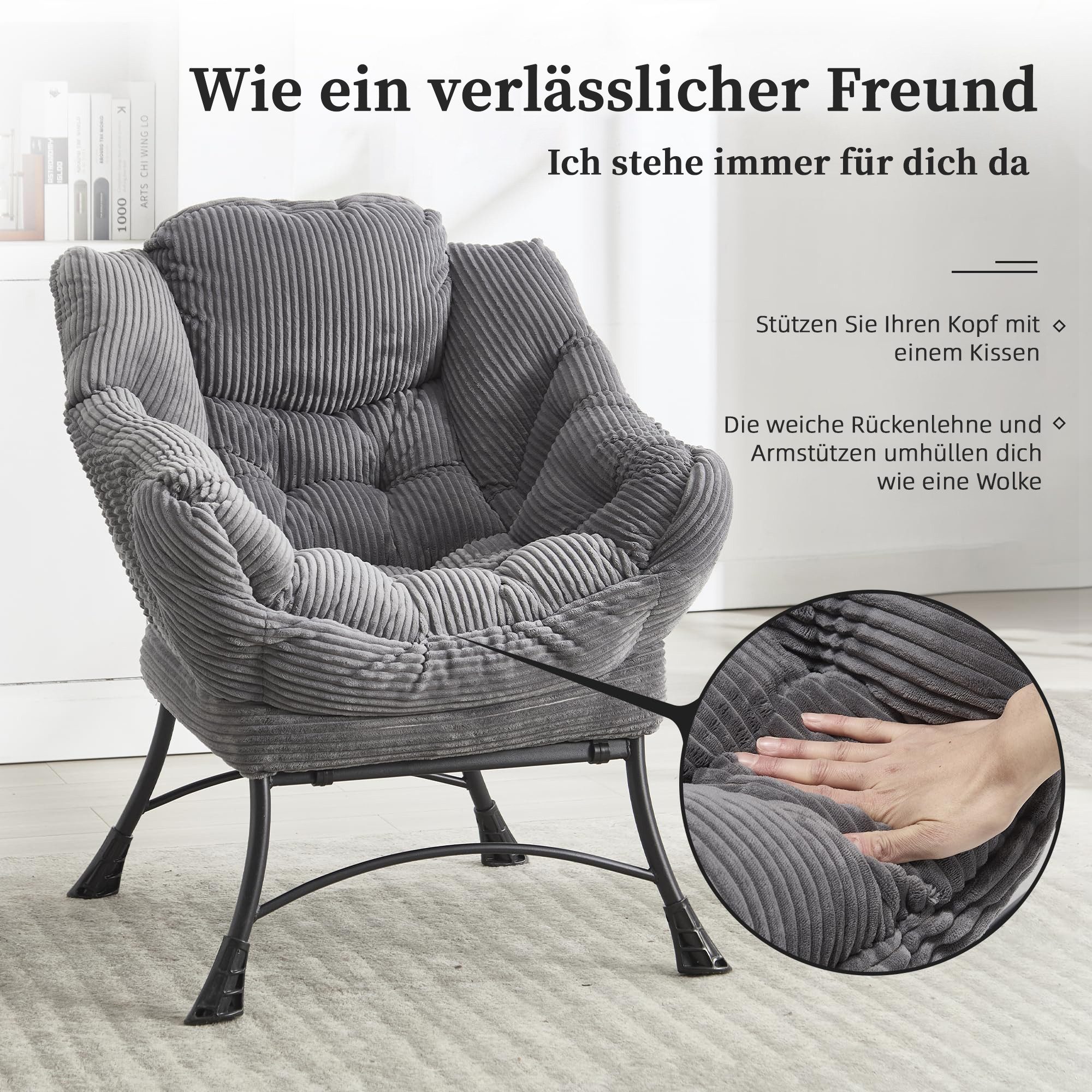 LVHOM Loungesessel Relaxsessel mit Hocker: Verbreitert/Sanftes Design,praktische Ergonomie (Gemütliche, extraweiche Polsterung, rutschfeste Schutzfüße, ergonomi – Bild 5 von 5