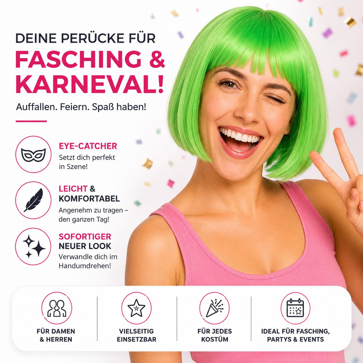 TK Gruppe Kostüm-Perücke Bob Wig Kurzhaarperücke Retro – für Fasching & Karneval