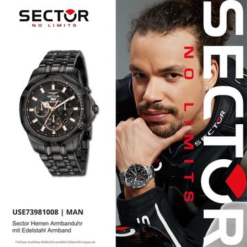 Sector Chronograph Sector Herren Armbanduhr Chrono, (Chronograph), Herren Armbanduhr rund, groß (43mm) Edelstahlarmband schwarz, Fashion