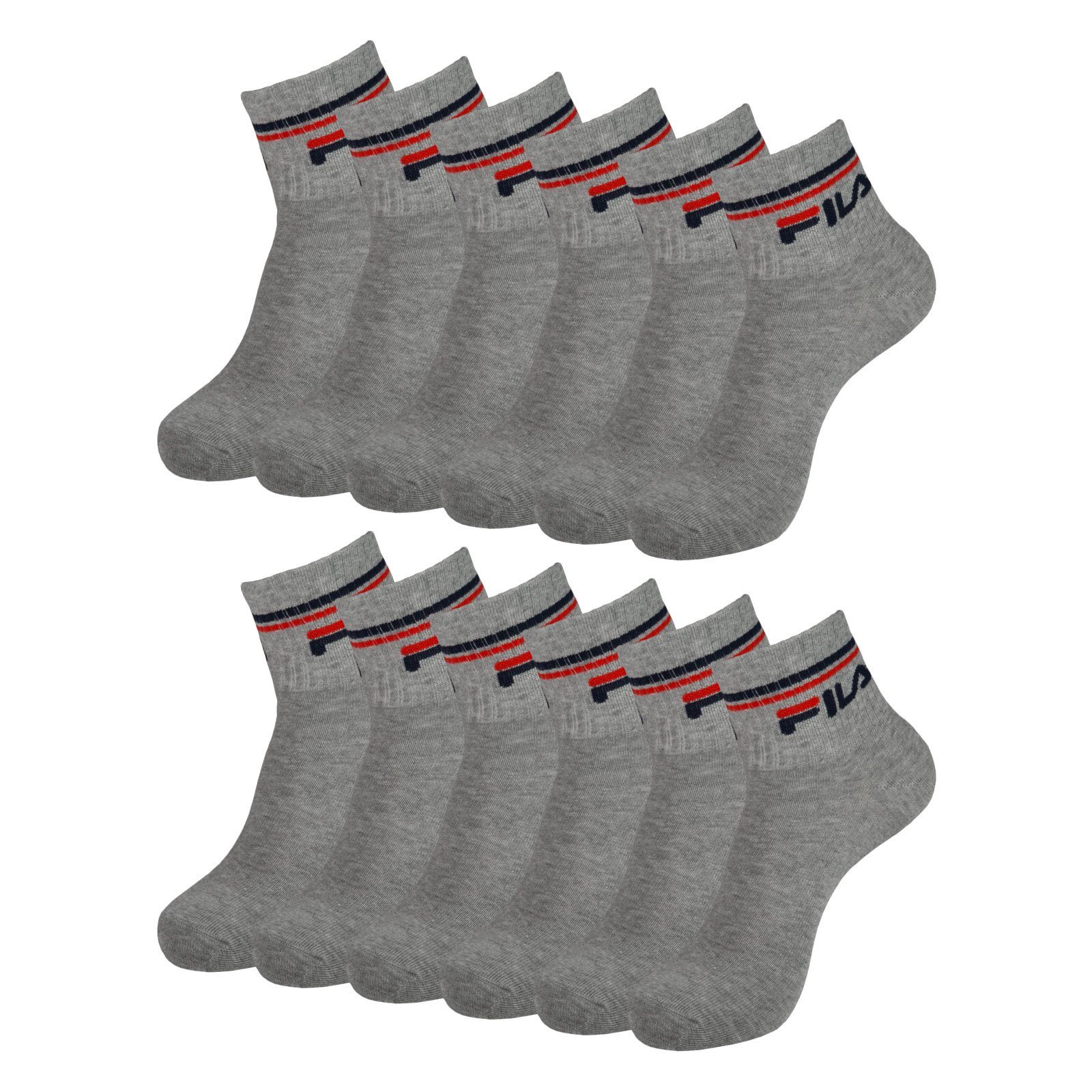 sportlichen Look Rippbündchen grey Kurzsocken Quarter Fila mit melange 400 im Socks (6-Paar) Calza
