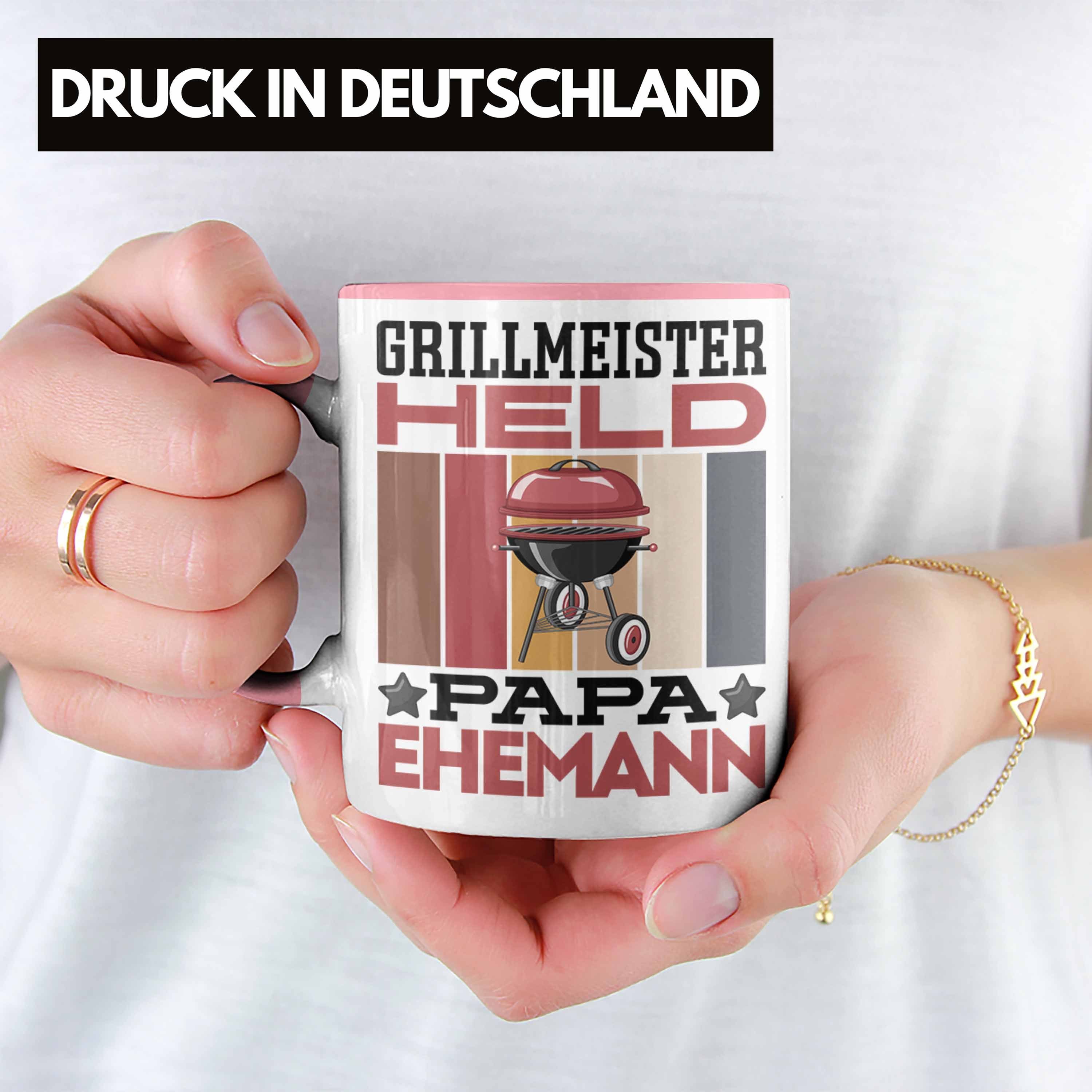 Trendation Tasse Papa Papa Geschenk Geschenkidee Tasse Vate "Grillmeister Rosa Ehemann" Held