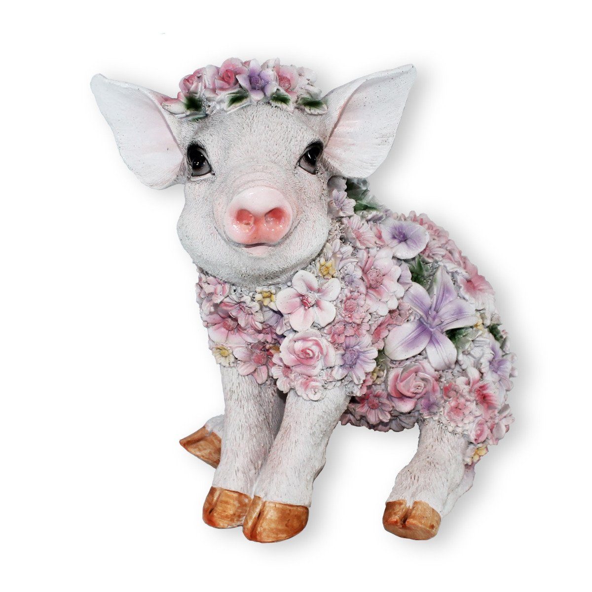 colourliving Tierfigur Schweine Figur sitzend Blumenschwein Deko Ferkel, Handbemalt, Wetterfest, Extrem Detailreich