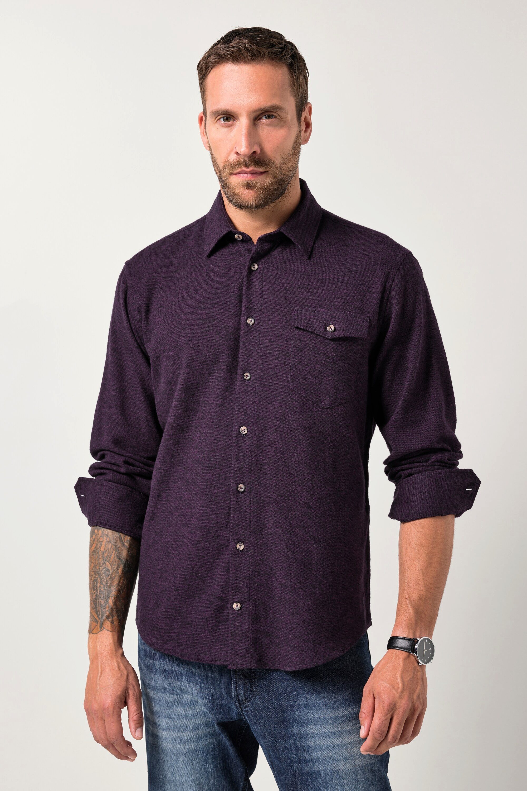 JP1880 Businesshemd Flanellhemd Langarm Kentkragen Modern Fit – Bild 3 von 4