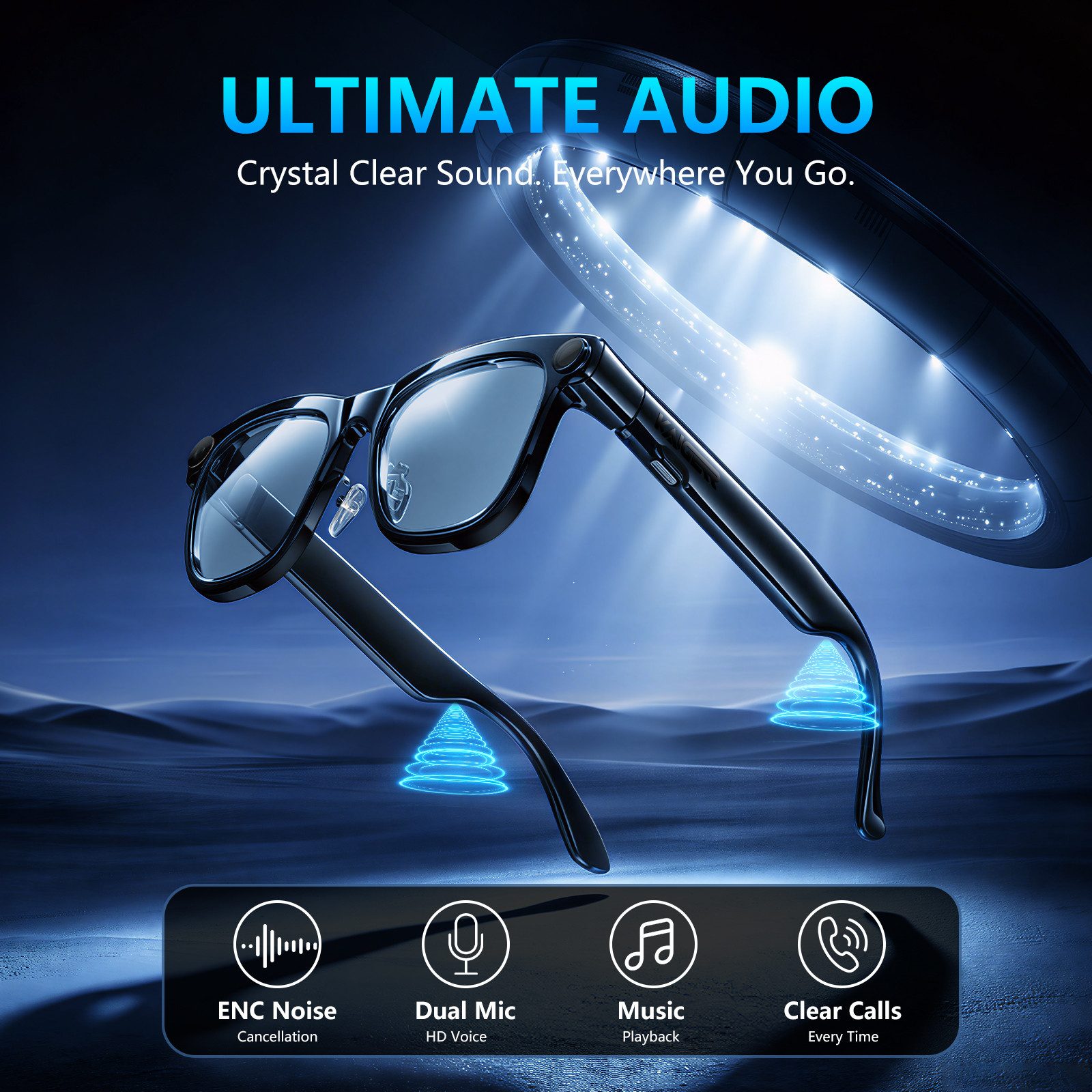 KAIGERR LED-Brille AI Smart Glasses mit 13MP Kamera, Echtzeitübersetzung, Sprachassistent (Videobrillen, 1-St., ideal für Alltag & Reisen) IPX4, Open Ear Audio, – Bild 4 von 5