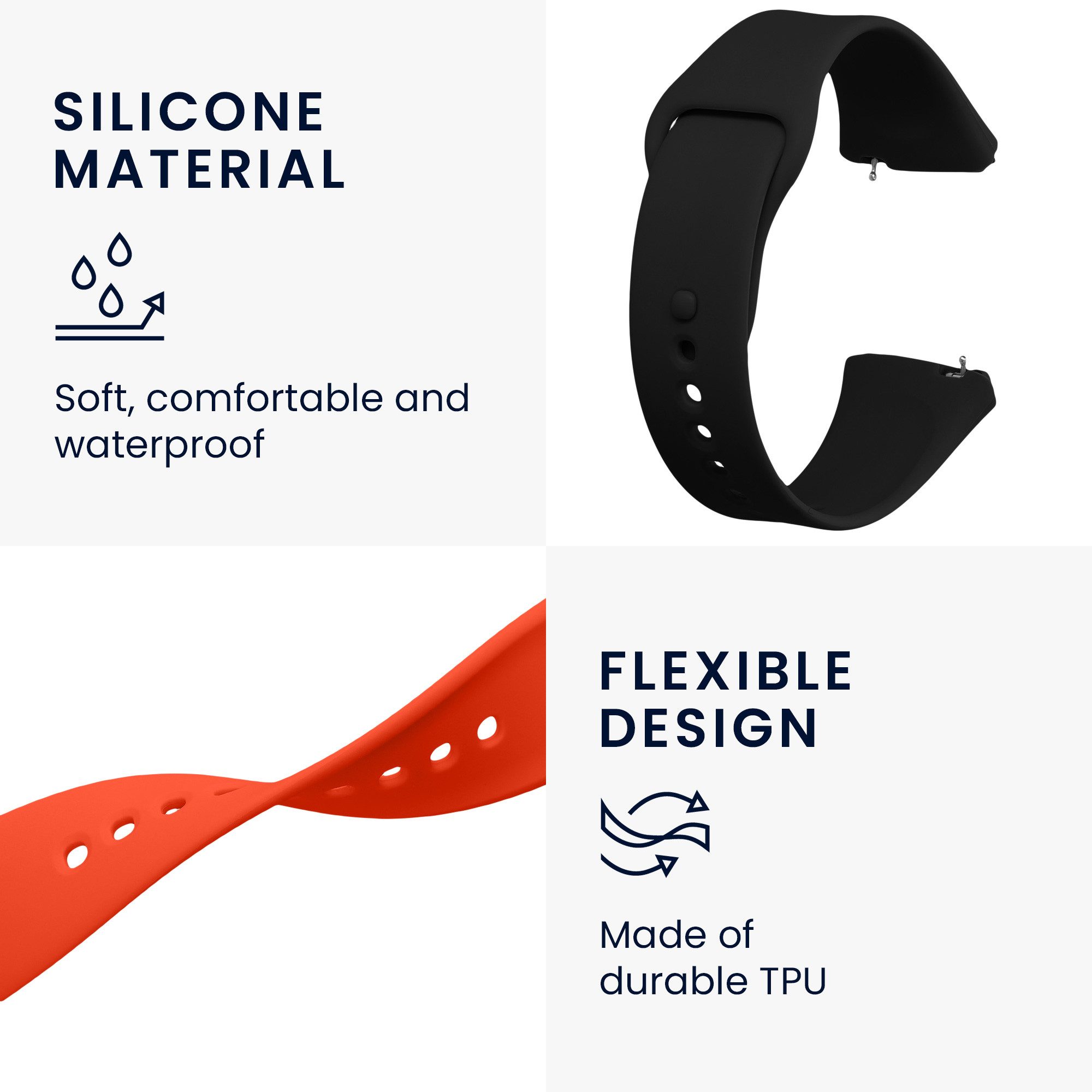 kwmobile 2x Uhrenarmband für Xiaomi Redmi Watch 3 Active Armband Smartwatch, 2-tlg., Fitnesstracker Band Set aus TPU Silikon - Ersatzarmband Smartwatch