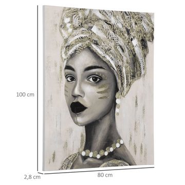 HOMCOM Wandbild Wandkunst, Mädchen (Set, 1 St), Wandbilder Gemälde 'Junge afrikanische Frau' modern Wohnzimmer-Kunst