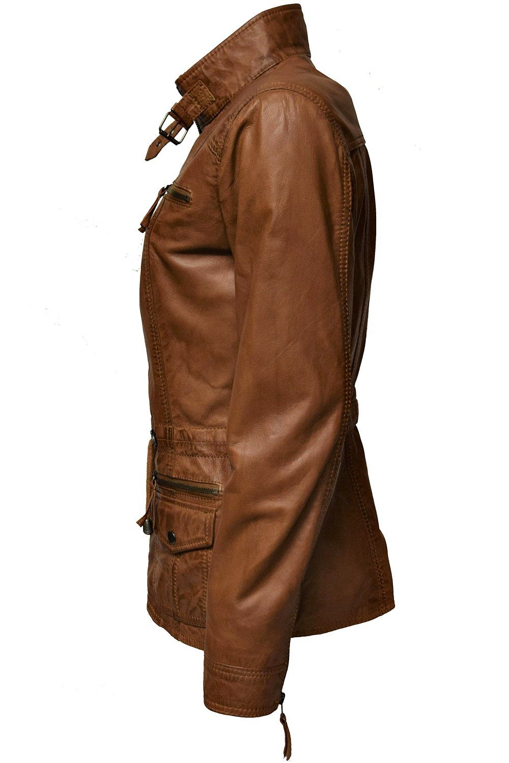 Stehkragen, Zimmert Lana mit weiches Leder Dunkelcognac Lederjacke Leather