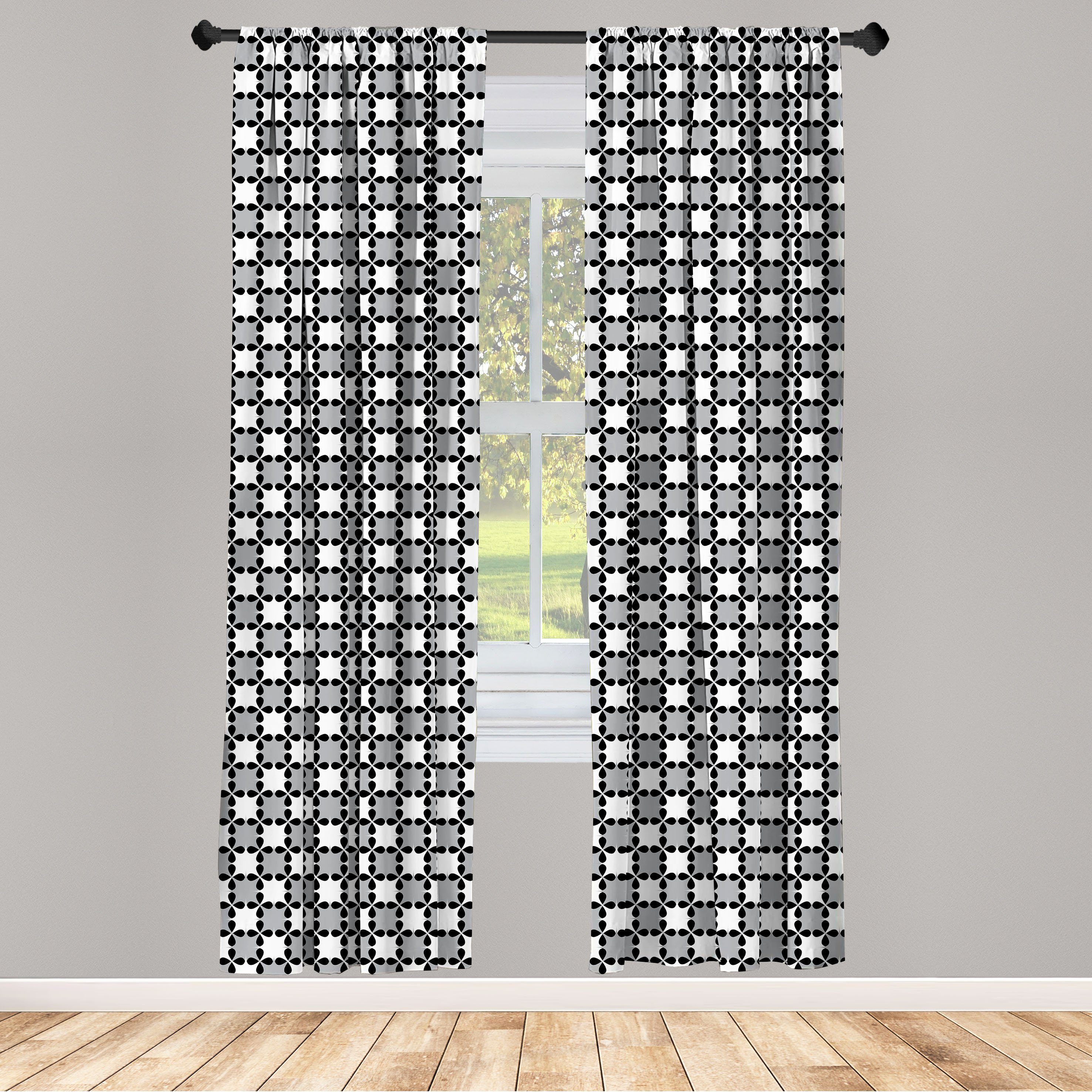 Gardine Vorhang für Wohnzimmer Schlafzimmer Dekor, Abakuhaus, Microfaser, Schwarz und Grau Blatt Silhouette