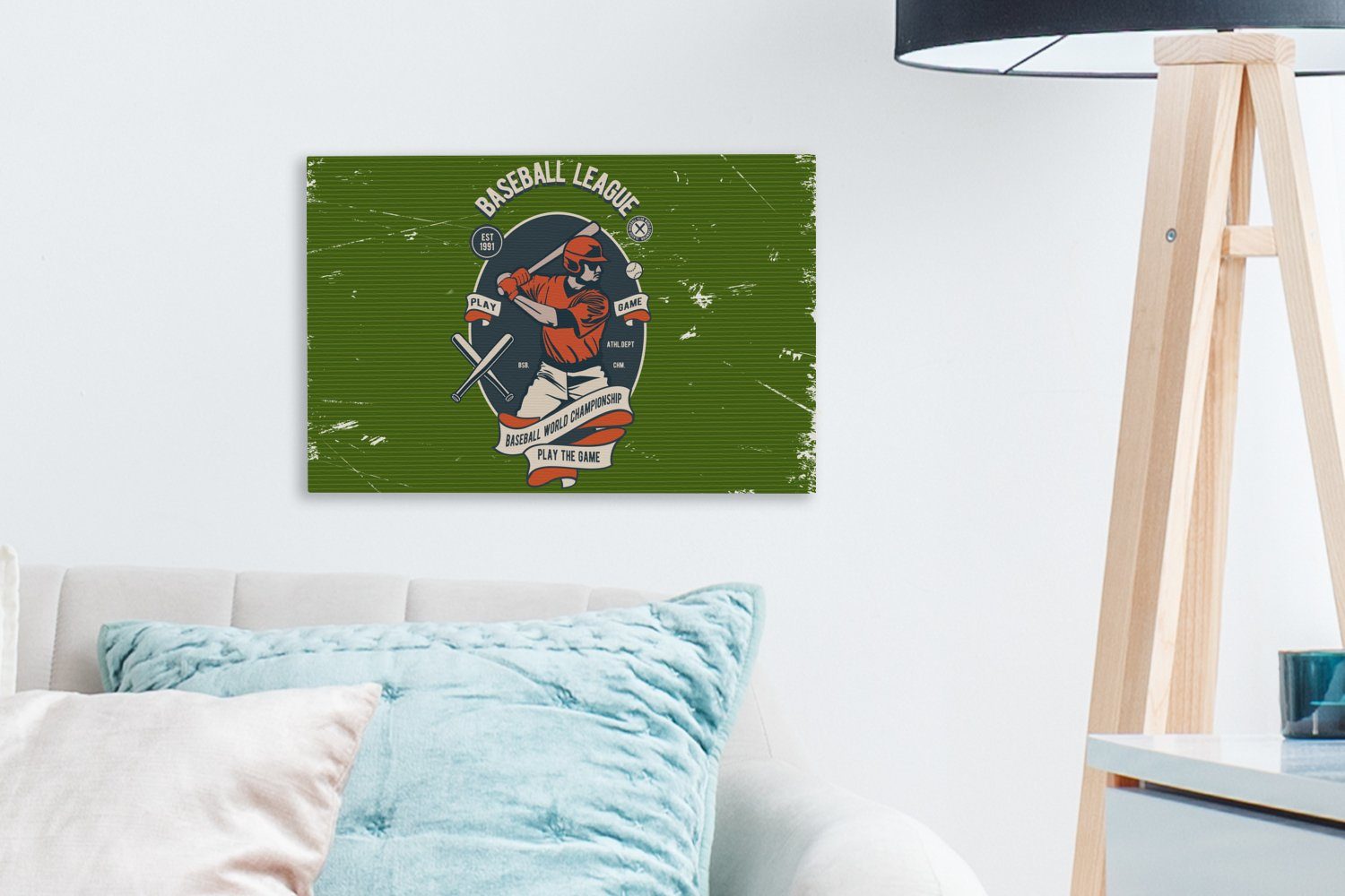 30x20 - Baseball Wandbild Baseball Wanddeko, Aufhängefertig, cm Leinwandbild - (1 St), Retro, Leinwandbilder, OneMillionCanvasses®