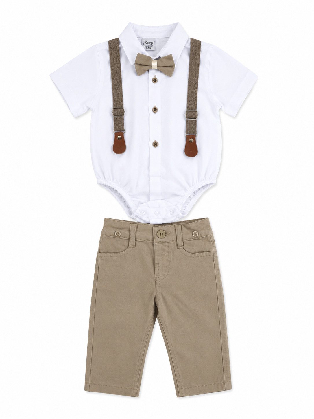 Lorey Medtec Anzug 4-teilig Baby Jungen Set Body Hose Hosenträger Fliege Festliches Outfit (Body + Hose + Hosenträger + Fliege)