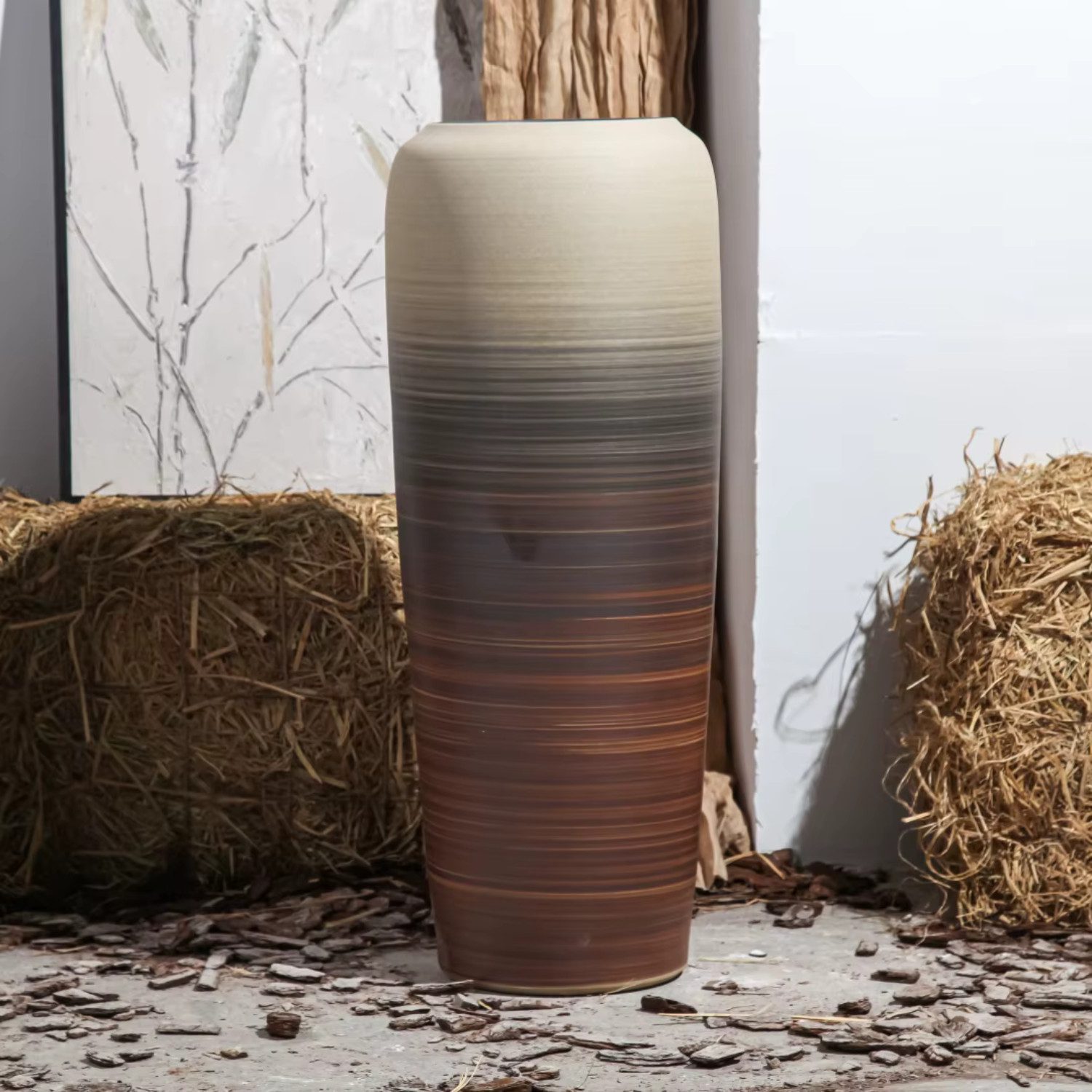 Quality Elegance Bodenvase Keramikvase im Nordic Vintage Stil – Mit Farbverlauf, Keramikvase groß