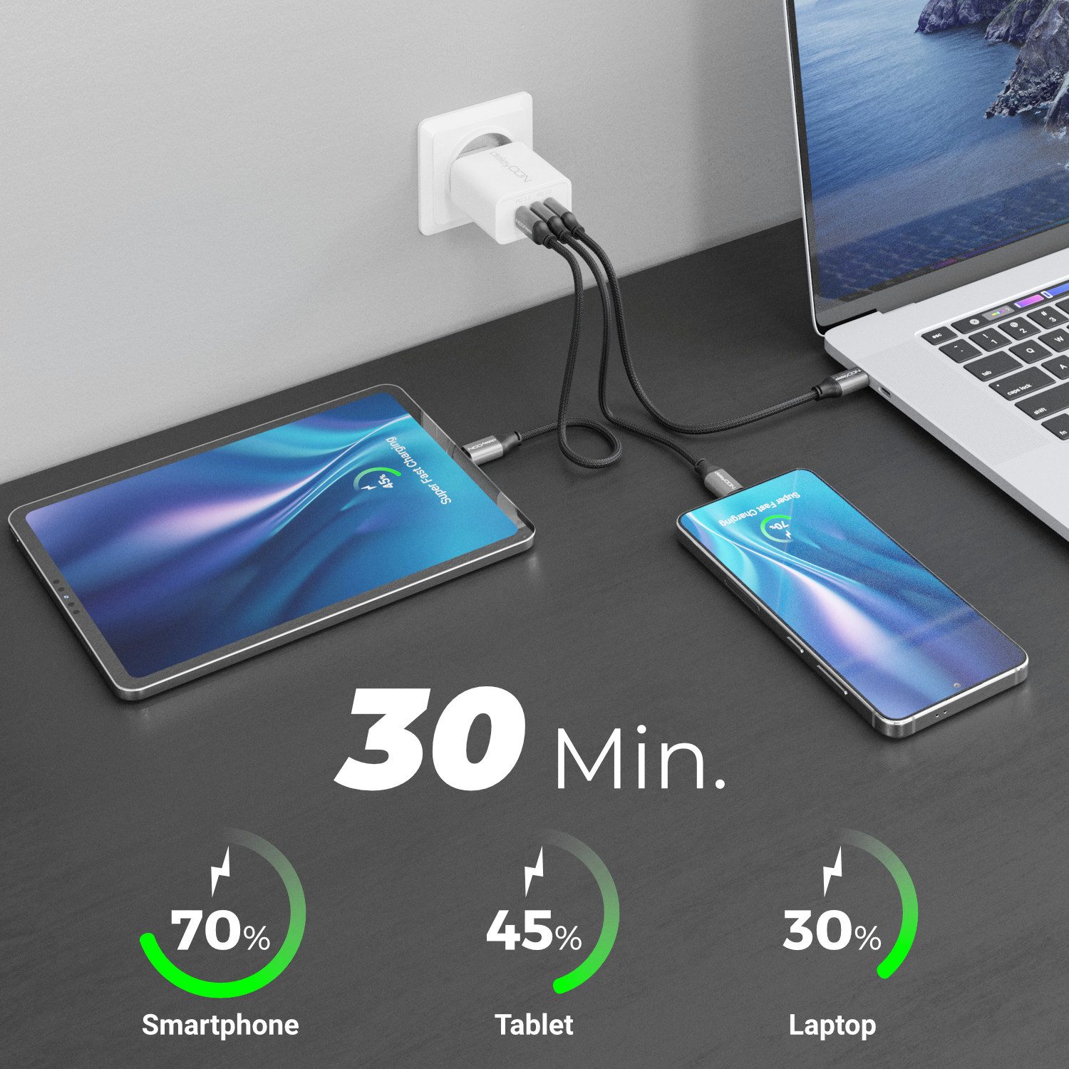deleyCON deleyCON 0,30m USB C Kabel PD3.0 60W Schnellladekabel) USB-C zu USB-C USB-Kabel