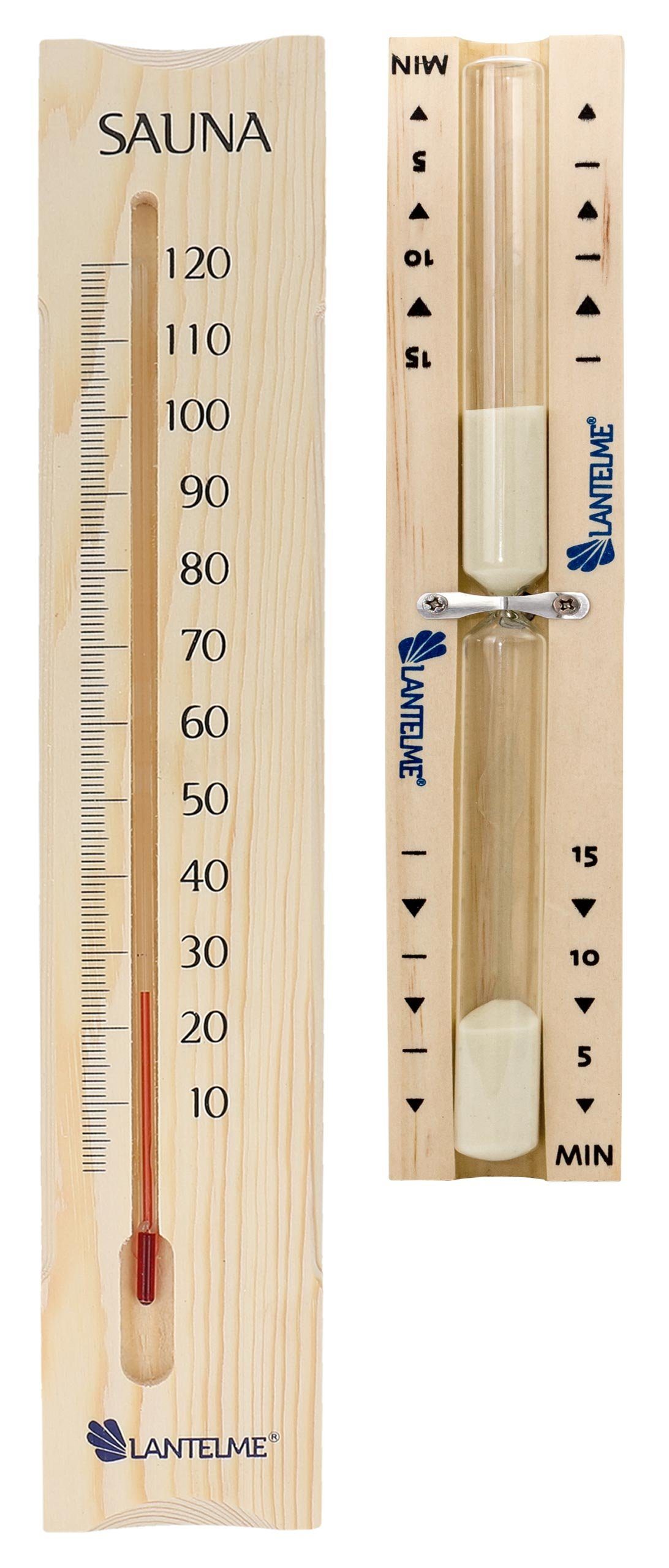 Lantelme Sauna-Sanduhr Set Sauna Sanduhr 5 Min und Thermometer Holz 38cm Zubehör