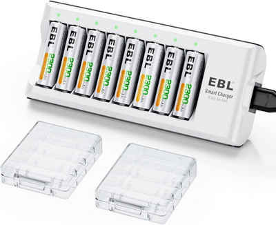 EBL Akku Ladegerät mit 8 AA 2300mAh Akku, Akku-Ladestation (1-tlg., für AA, AAA, NI-MH, NI-Cd wiederaufladbare Batterien)