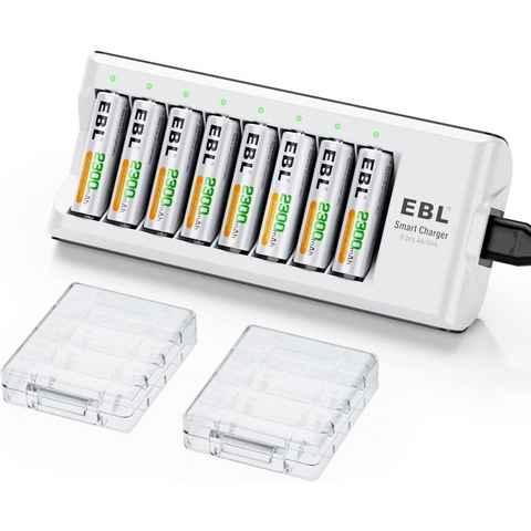 EBL Akku Ladegerät mit 8 AA 2300mAh Akku, Akku-Ladestation (1-tlg., für AA, AAA, NI-MH, NI-Cd wiederaufladbare Batterien)