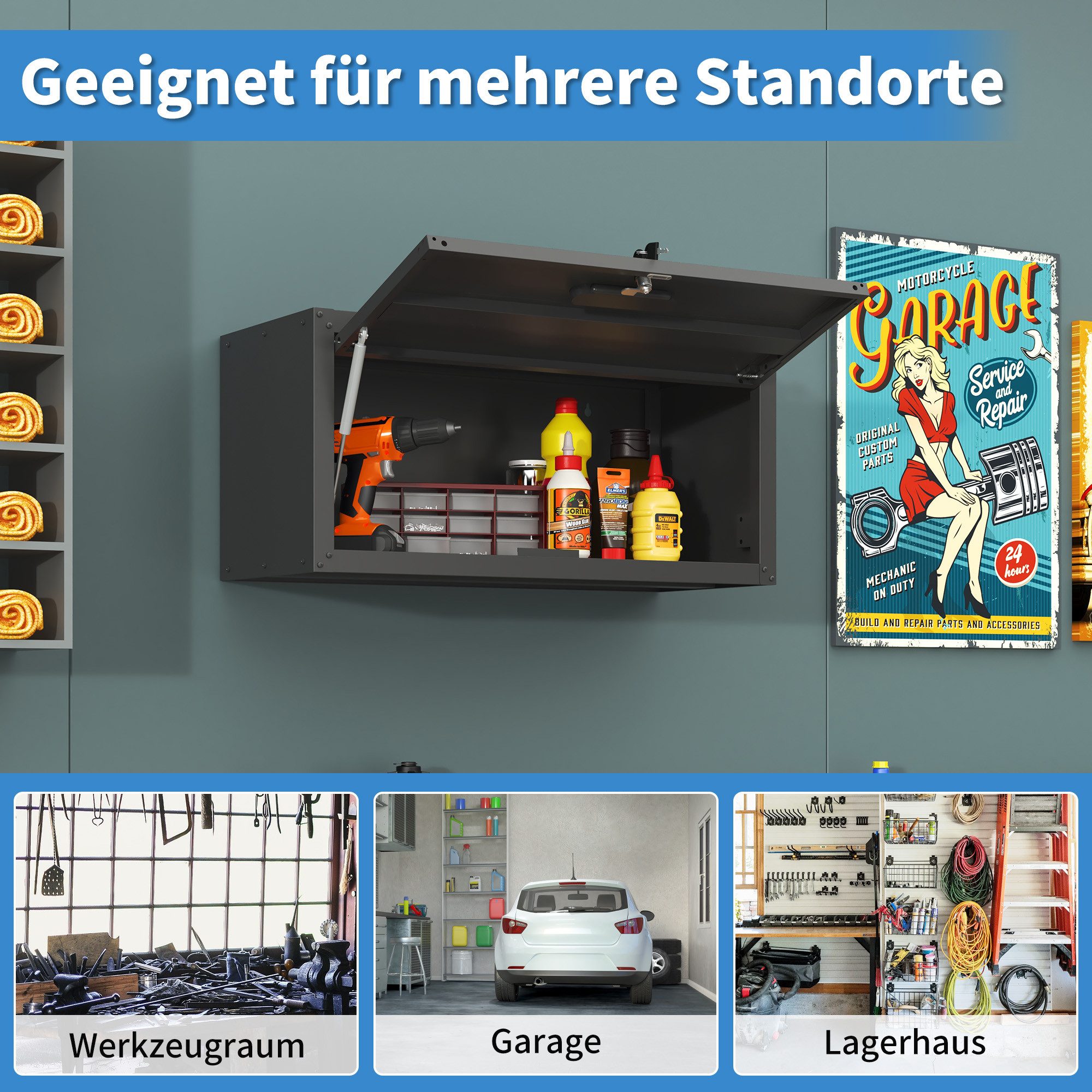 bizoemade Wandhängeschrank Metall-Wandschrank, klappbare Tür, abschließbar, Stahl, 34,5×75×30cm, 1-tlg.
