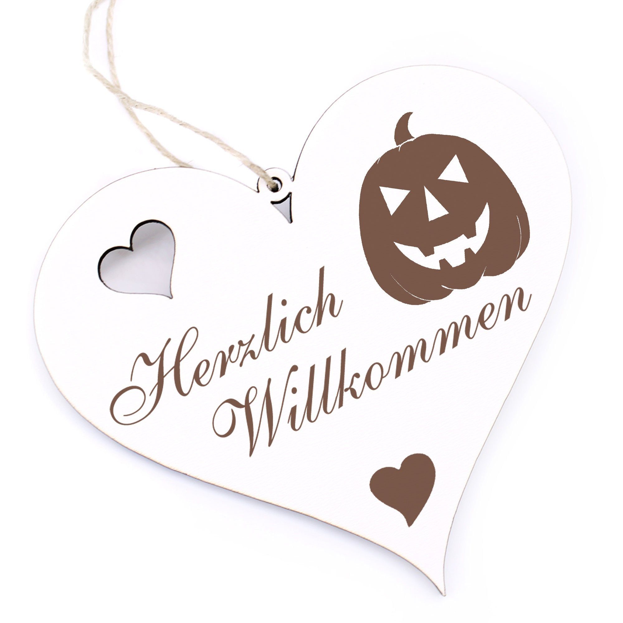 Dekolando Hängedekoration Herzlich Willkommen - Halloween Kürbiskopf - 13x12cm