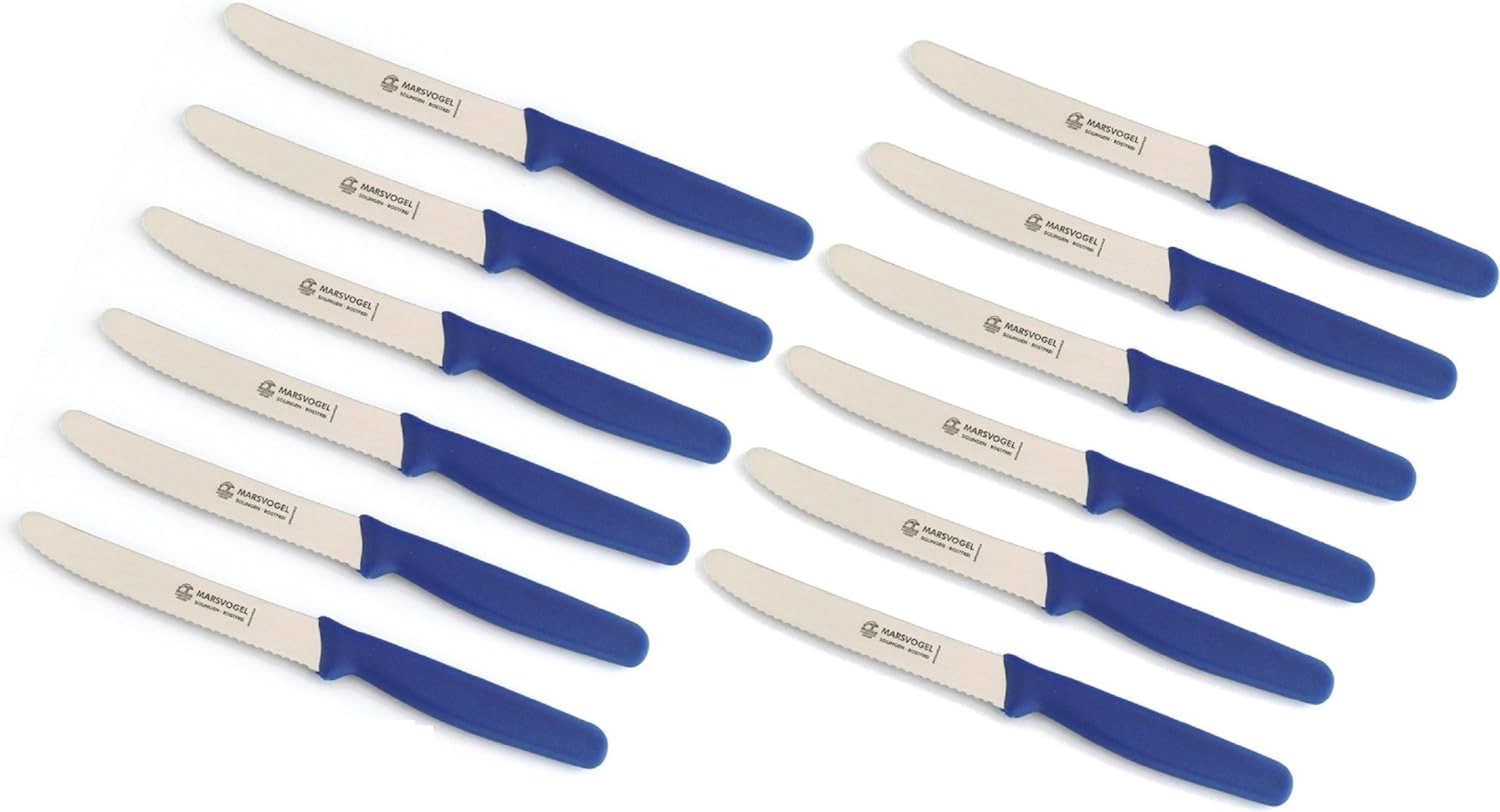 Marsvogel Tafelmesser Tischmesser, 12 Stück, blau, blaue PP-Griffe, Tafelmesser