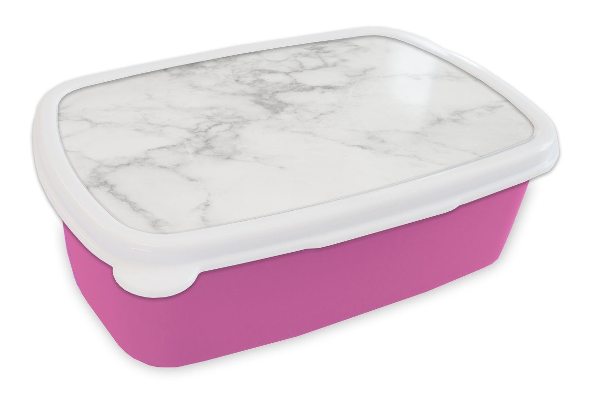 MuchoWow Lunchbox Marmor - Weiß - Grau - Luxus - Marmoroptik - Stein, Kunststoff, (2-tlg), Brotbox für Erwachsene, Brotdose Kinder, Snackbox, Mädchen, Kunststoff rosa
