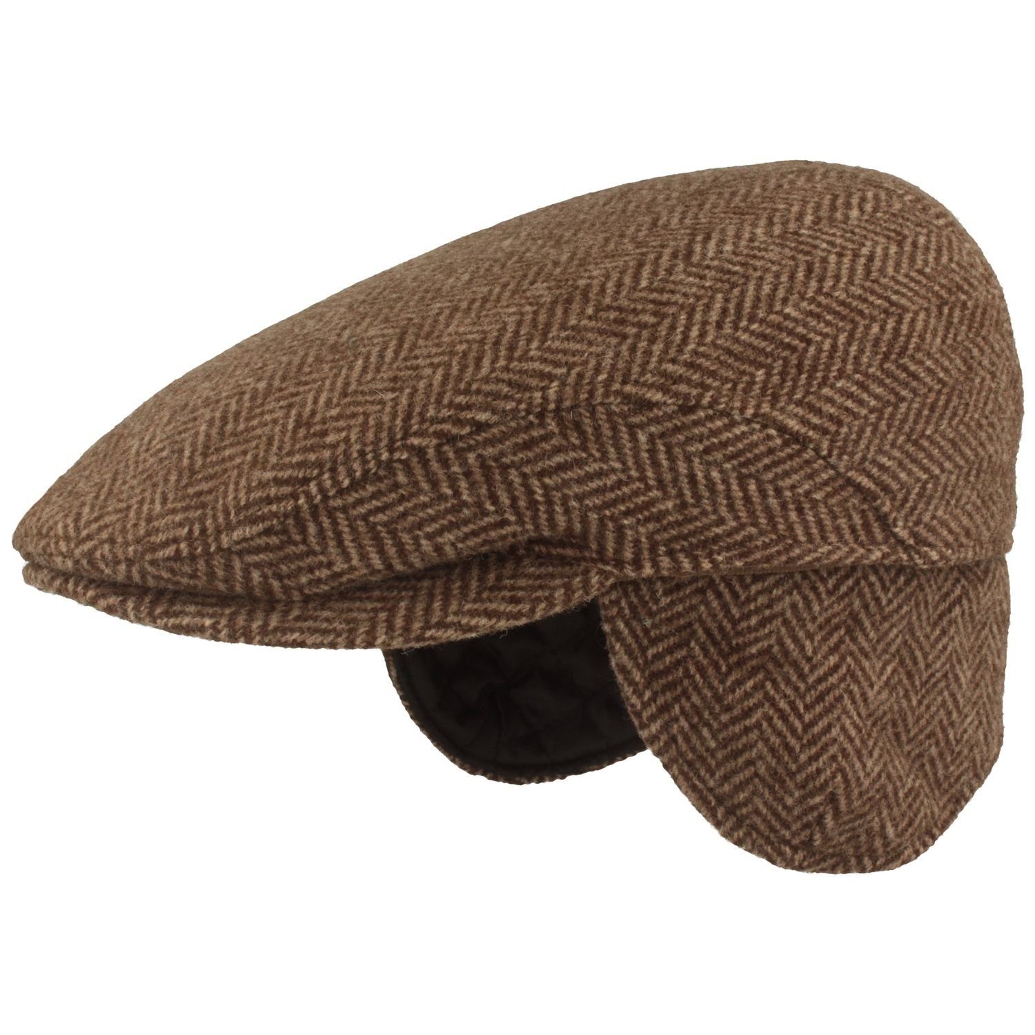 Breiter Schiebermütze elegante Flatcap in breitem Fischgrät-Muster 07 braun