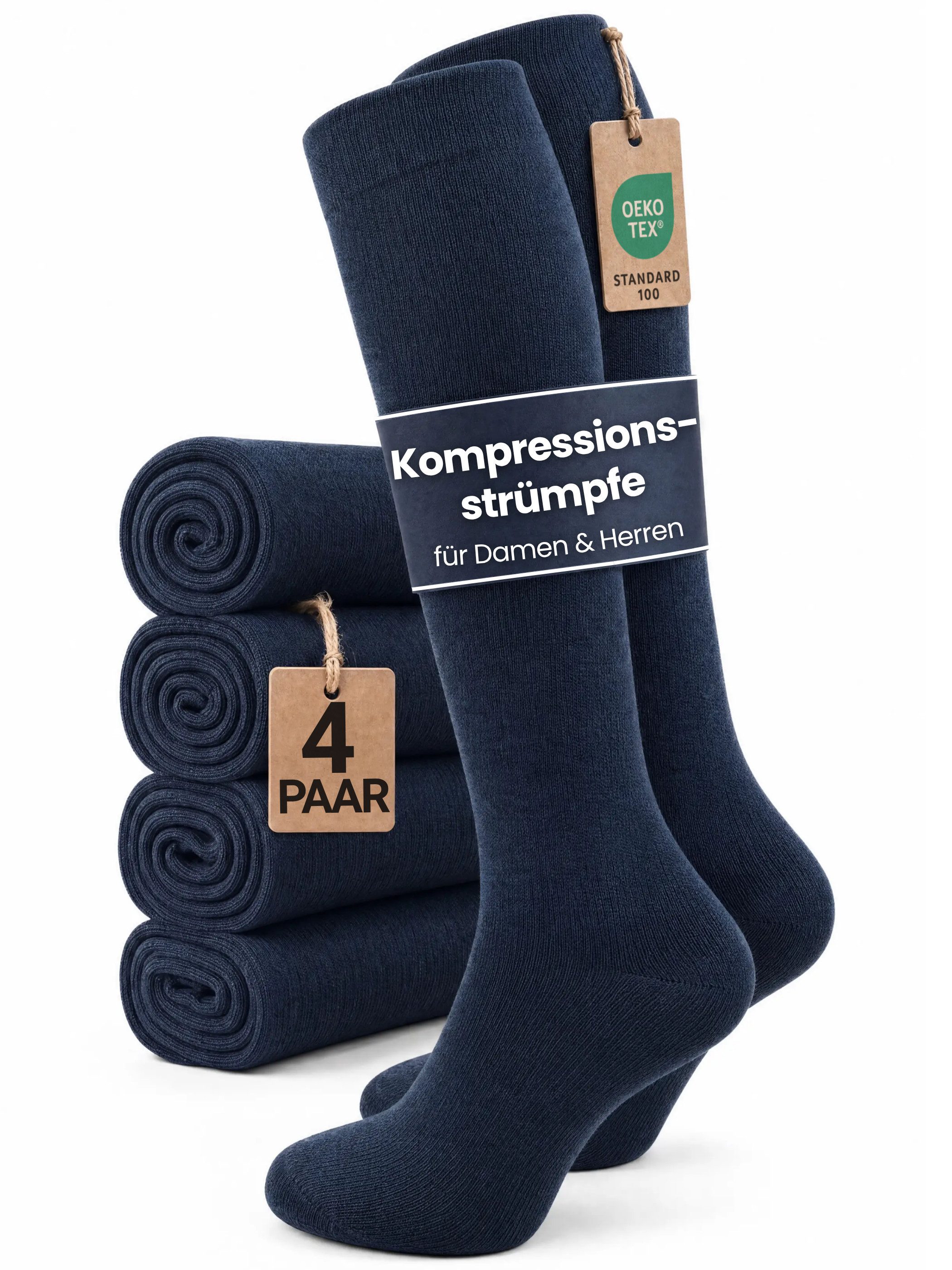 GAWILO Kompressionsstrümpfe zum Reisen, Sport oder lange Sitzen für Damen & Herren (4 Paar) Venenfreundlich dank spezieller Strickkonstruktion