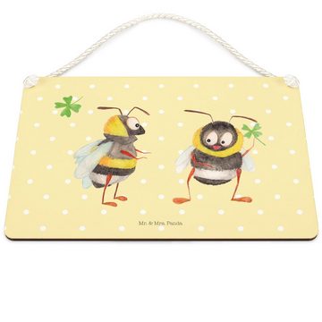 Mr. & Mrs. Panda Hinweisschild Hummeln mit Kleeblatt - Gelb Pastell - Geschenk, glücklich sein, Bien, (1 St)