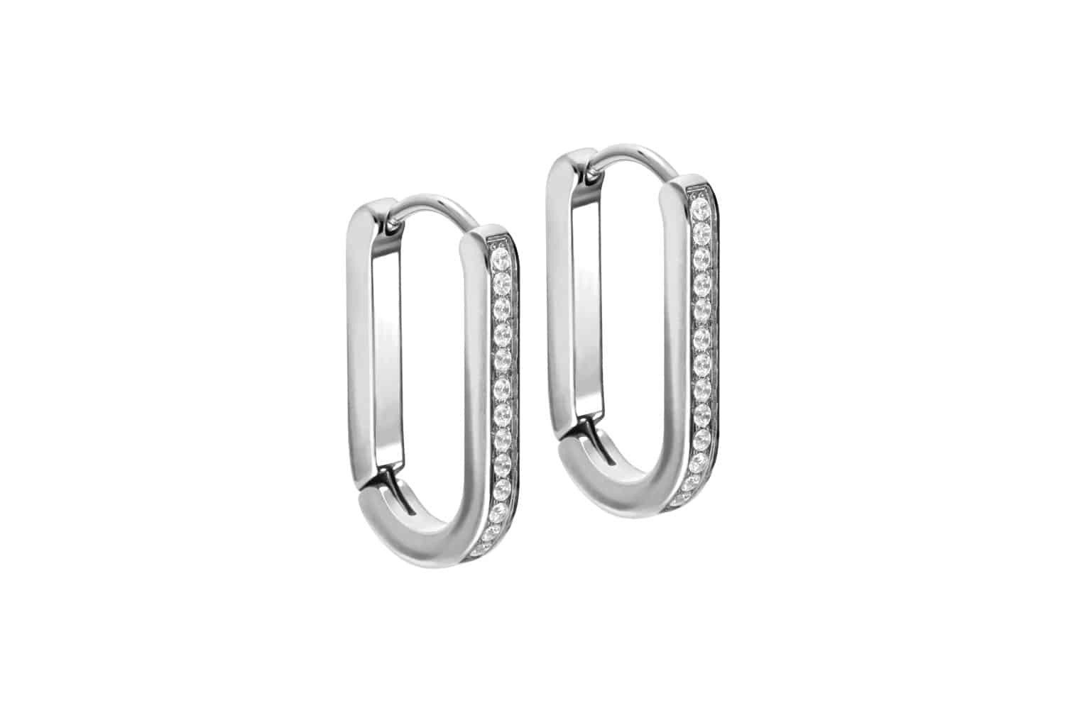 Piercing-Set Chirurgenstahl Ohrclicker Creolen OVAL + EINGEFASSTE KRISTALLE