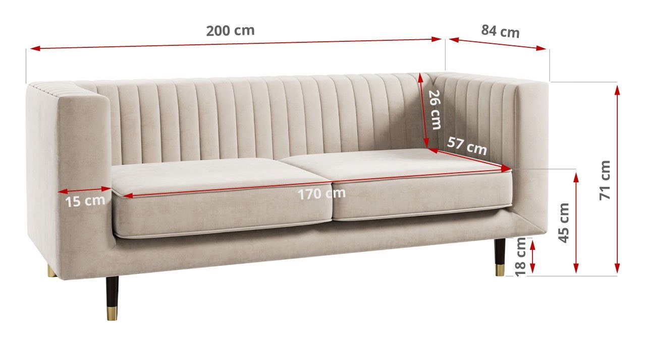 MKS MÖBEL Dreisitzer-Sofa, mit Modern Paros ELMO Stil, Sofa 3, Beige für Ein Wohnzimmer Beinen, hohen